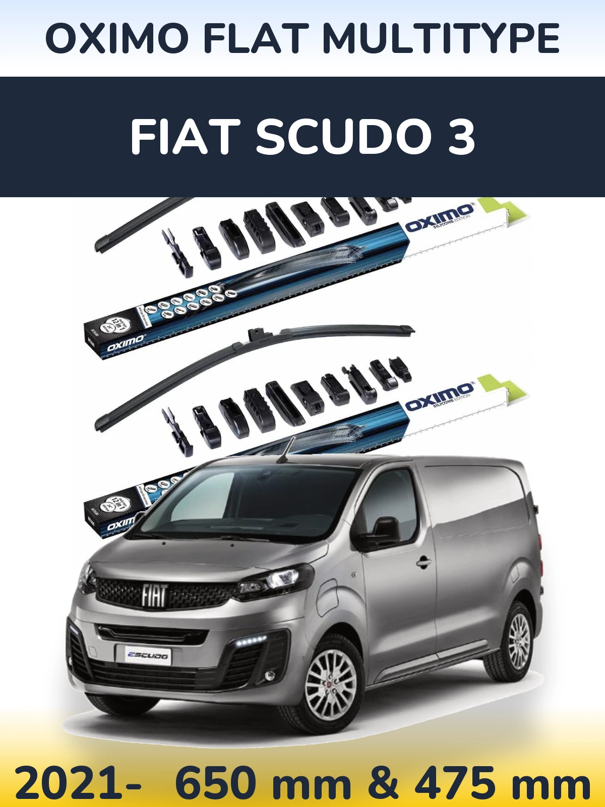 Комплект передних дворников Oximo Flat MultiТипe 650 & 475 мм для Fiat Scudo 3 2021-2026