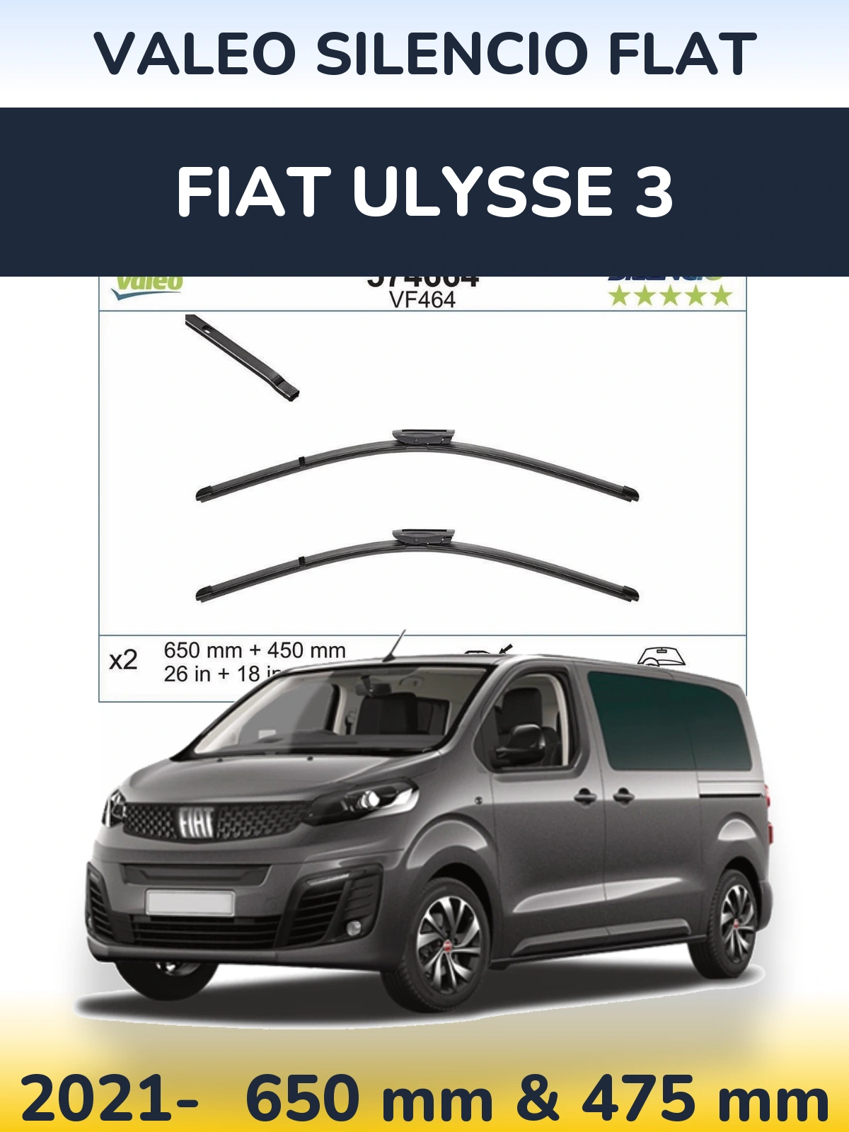 Комплект передних дворников Valeo Silencio Flat 650 & 450 мм для Fiat Ulysse 3 2021-2026