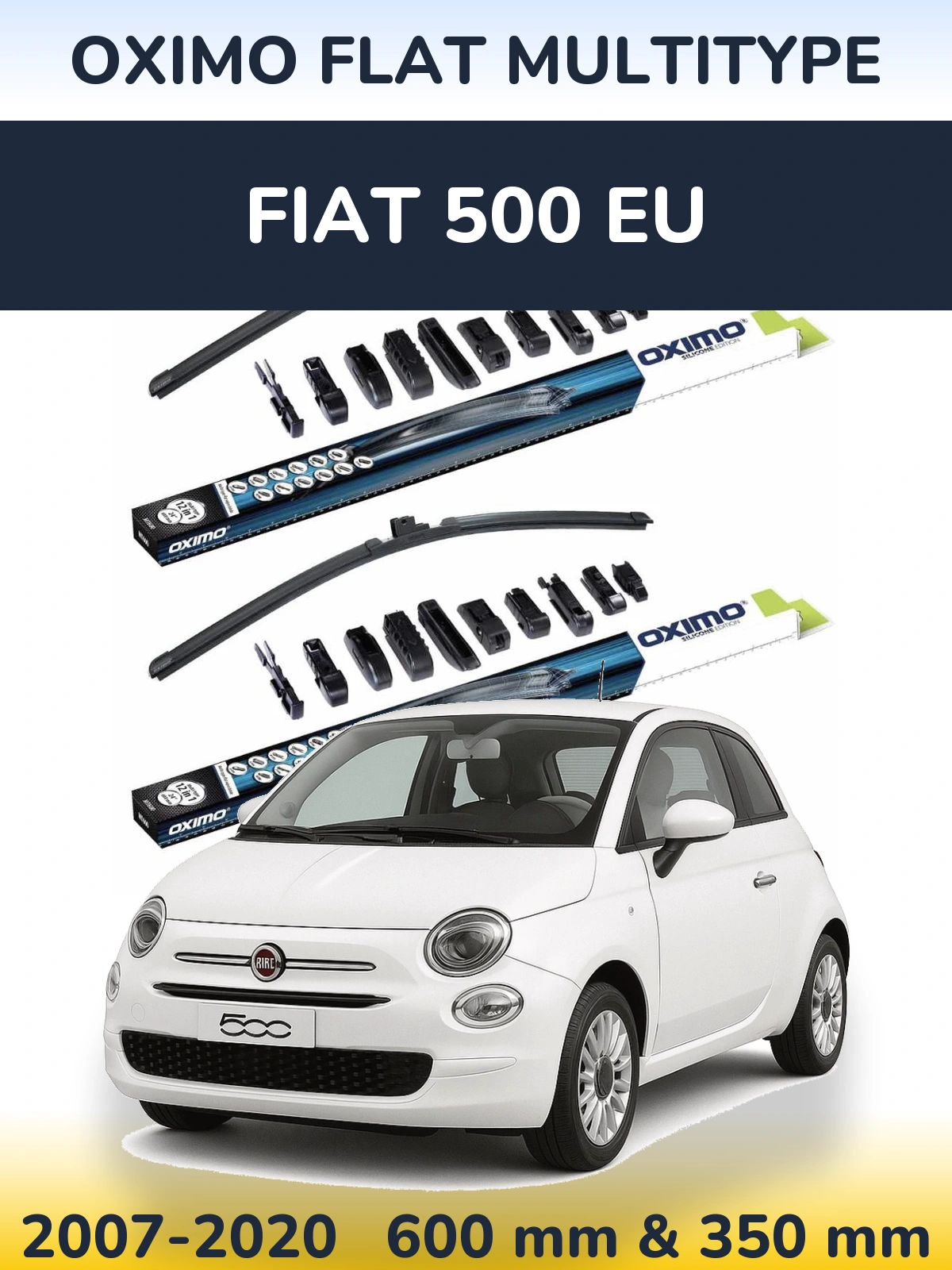 Комплект передних дворников Oximo Flat MultiТипe 600 & 350 мм для Fiat 500 EU 2007-2020