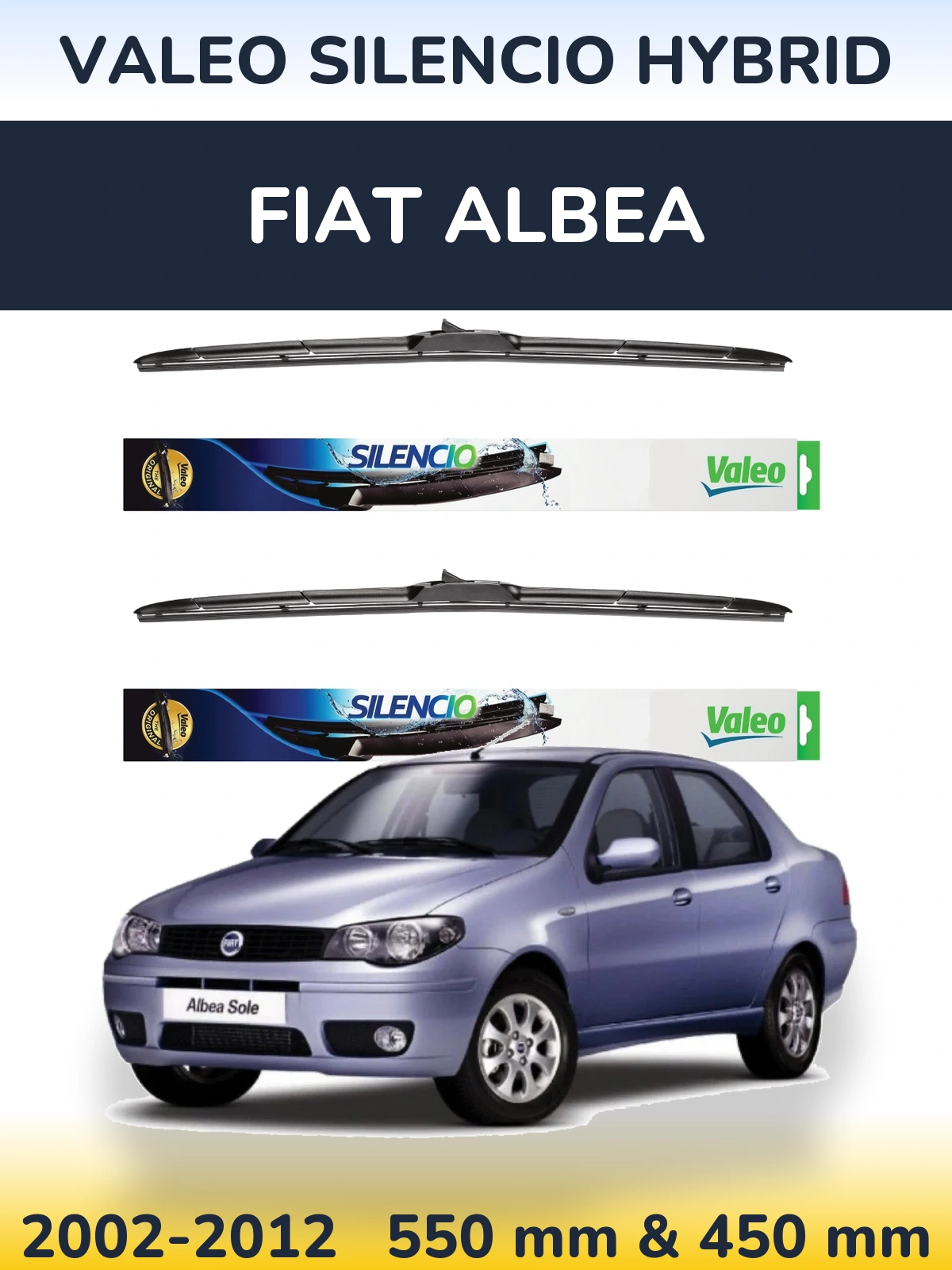Komplet przednich wycieraczek Valeo Silencio Hybrid 550 & 450 mm do Fiat Albea 2002-2012