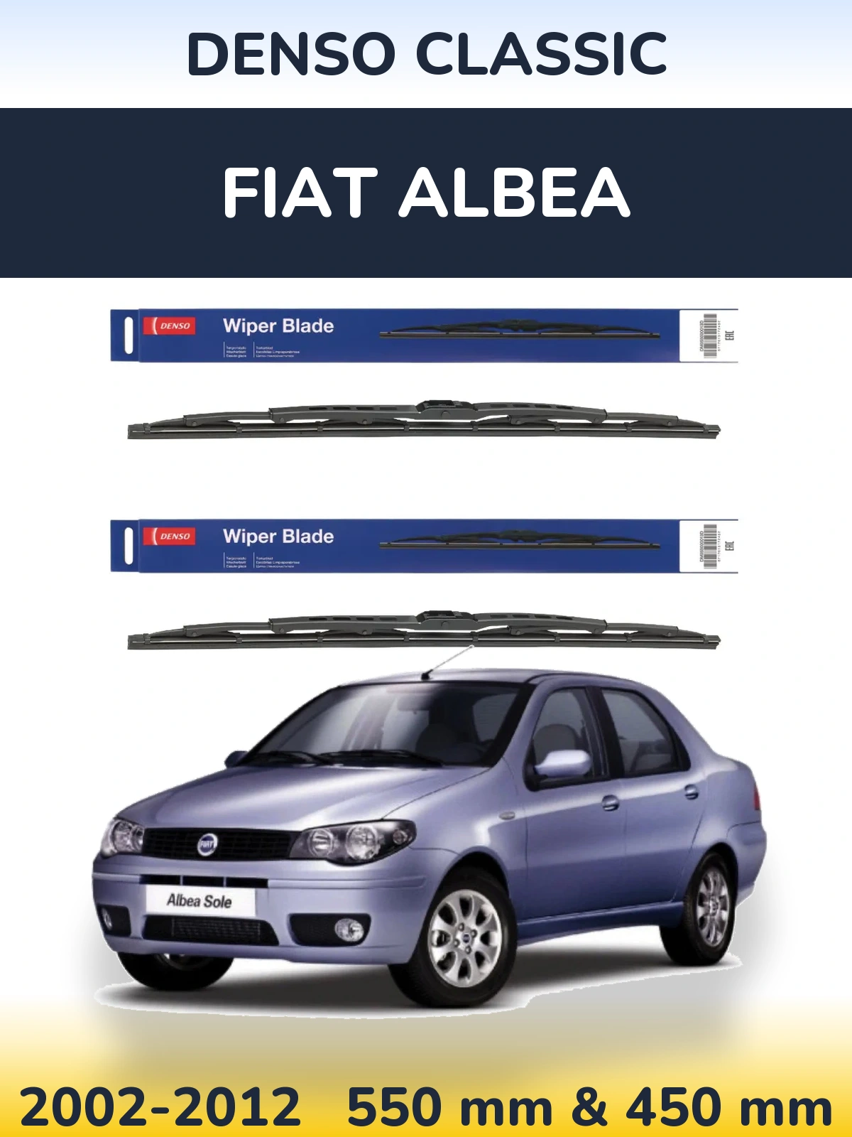 Komplet przednich wycieraczek Denso Classic 550 & 450 mm do Fiat Albea 2002-2012