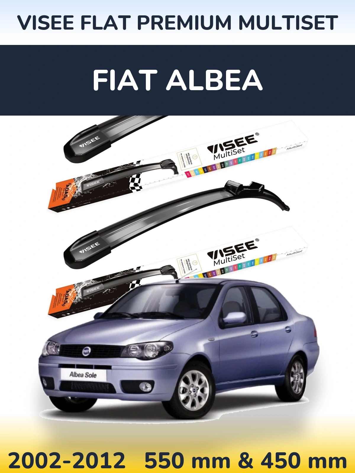 Komplet przednich wycieraczek VISEE FLAT PREMIUM MultiSet 550 & 450 mm do Fiat Albea 2002-2012
