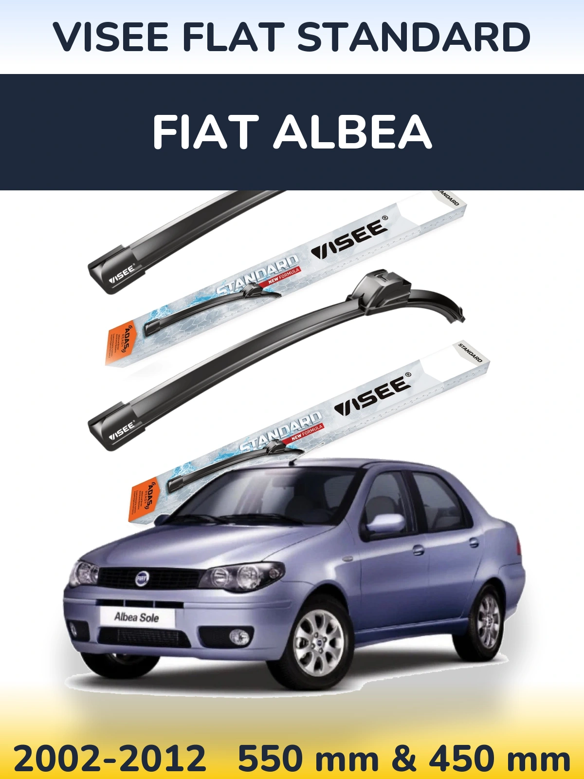 Komplet przednich wycieraczek VISEE FLAT STANDARD 550 & 450 mm do Fiat Albea 2002-2012