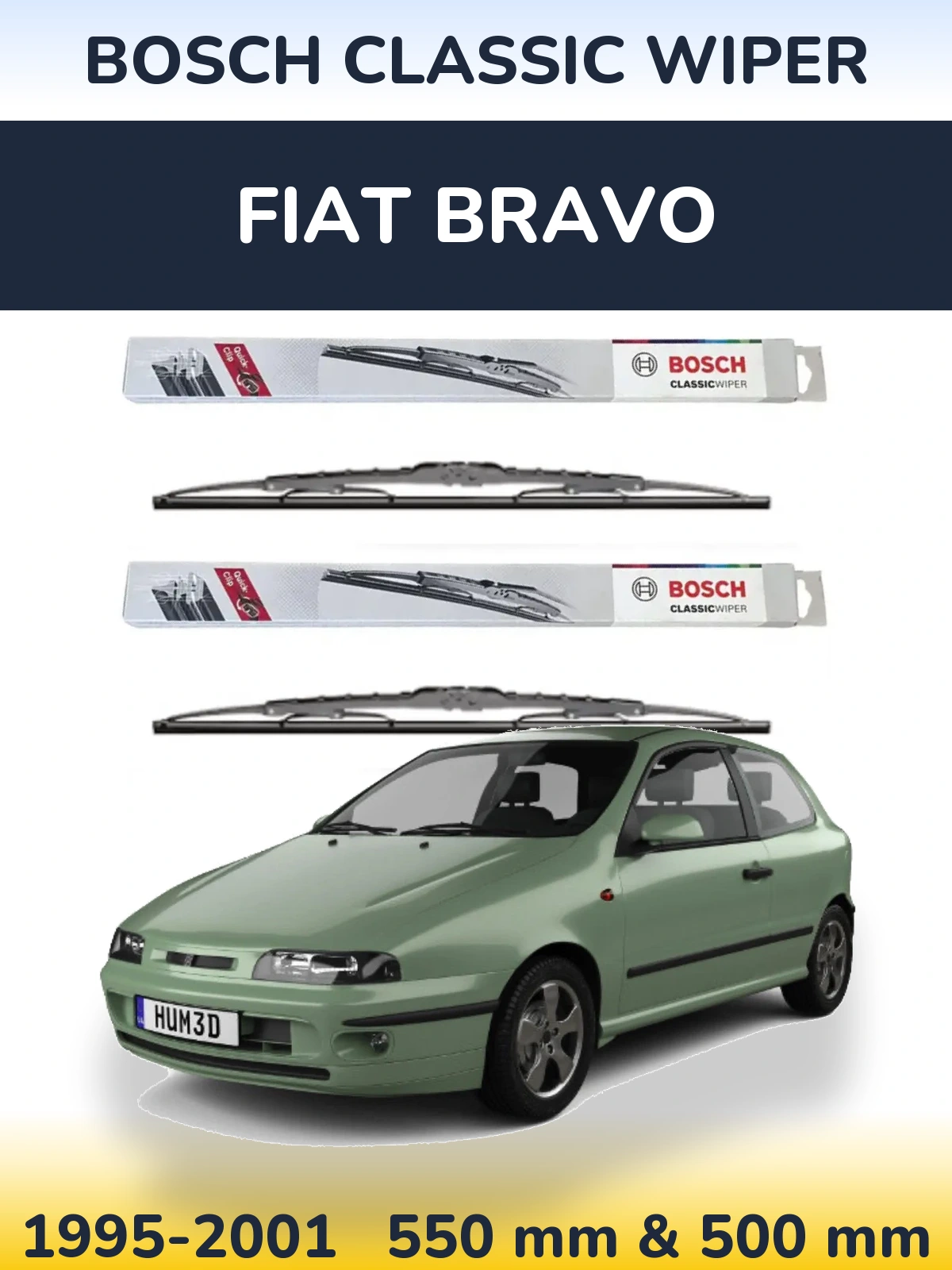 Komplet przednich wycieraczek BOSCH Classic Wiper 550 & 500 mm do Fiat Bravo 1995-2001