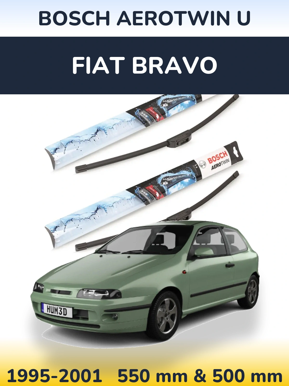 Komplet przednich wycieraczek BOSCH AeroTwin U 550 & 500 mm do Fiat Bravo 1995-2001