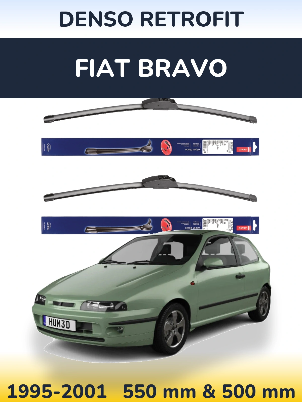 Front wiper blade set Denso Retrofit 550 & 500 mm for Fiat Bravo 1995-2001