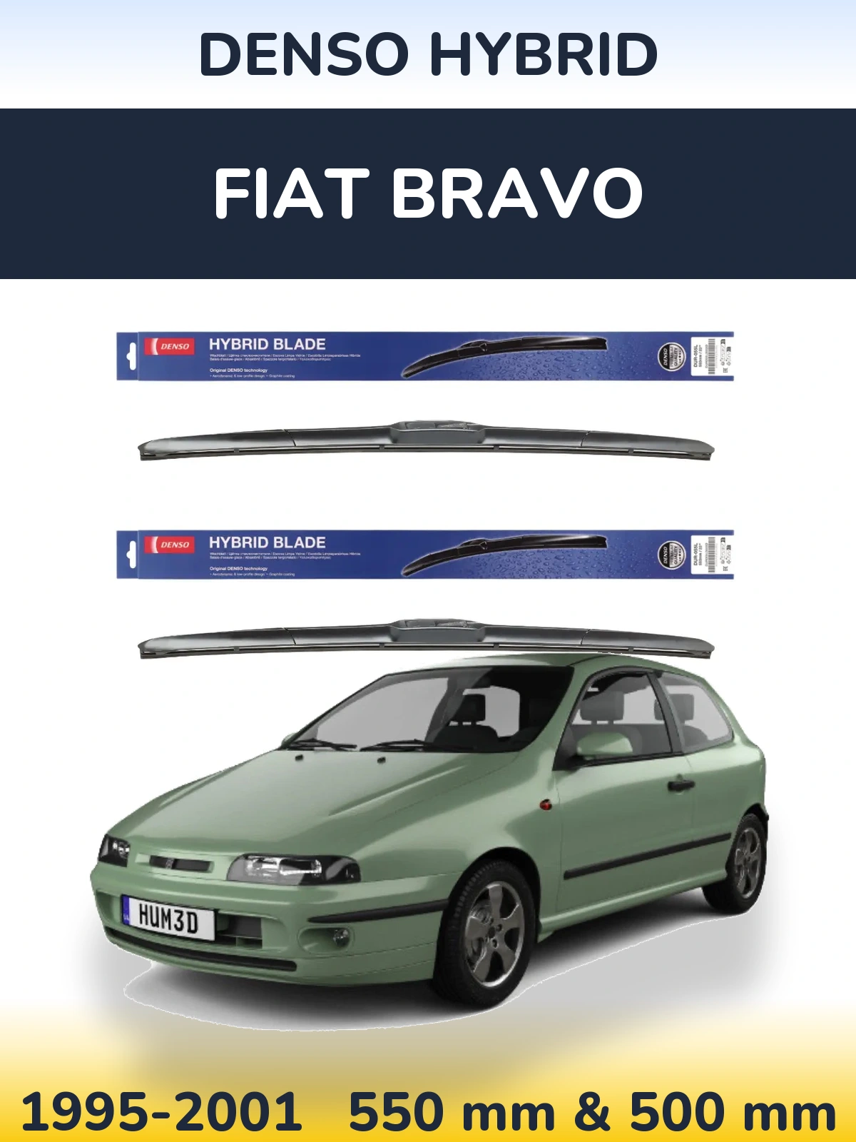 Komplet przednich wycieraczek Denso Hybrid 550 & 500 mm do Fiat Bravo 1995-2001