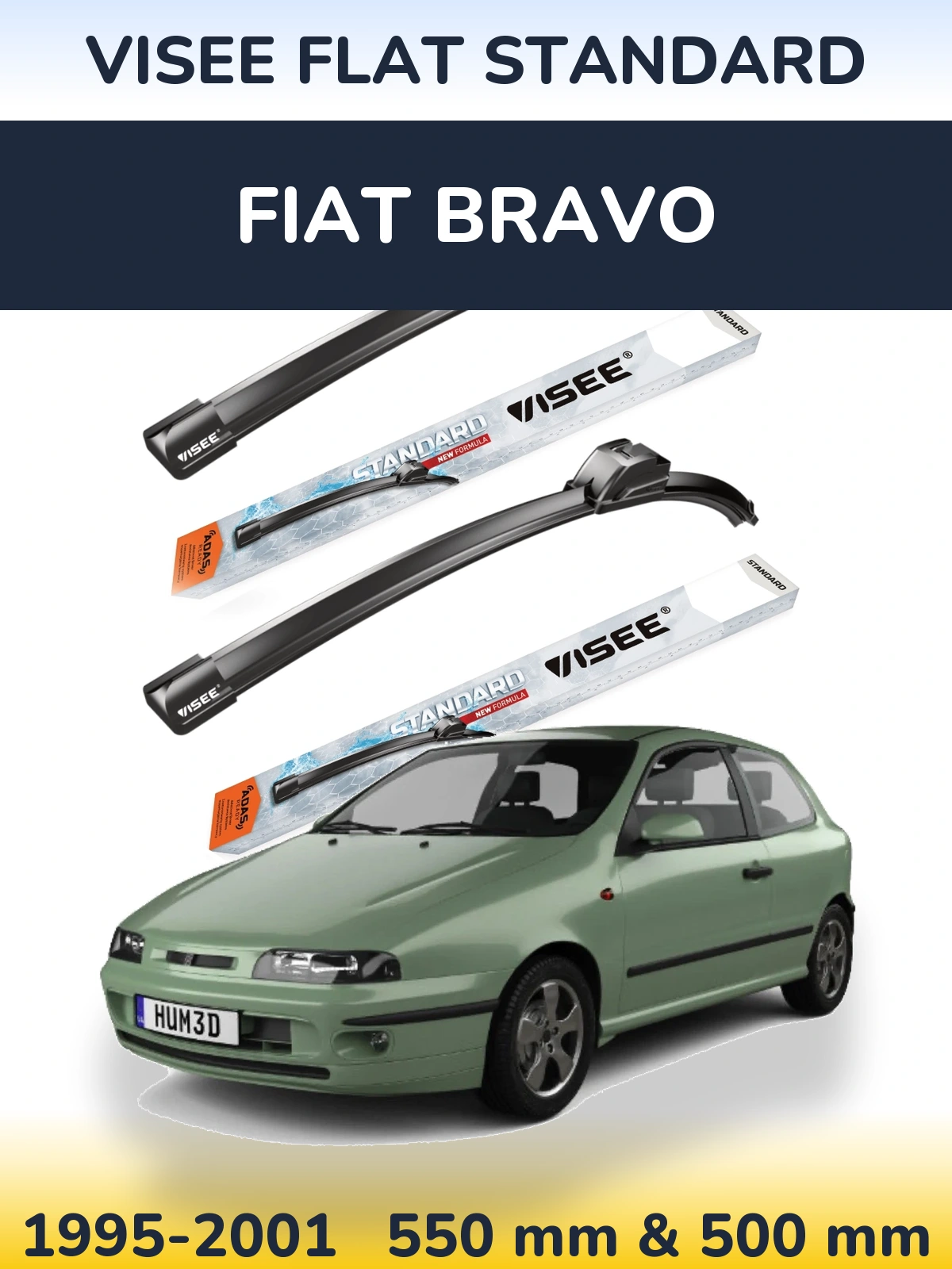 Komplet przednich wycieraczek VISEE FLAT STANDARD 550 & 500 mm do Fiat Bravo 1995-2001