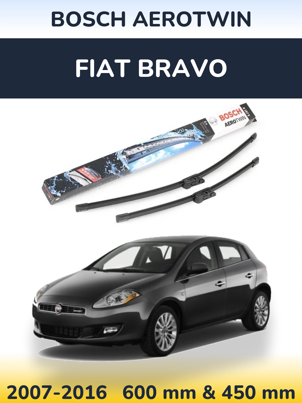 Комплект передних дворников BOSCH AeroTwin 600 & 450 мм для Fiat Bravo 2007-2016