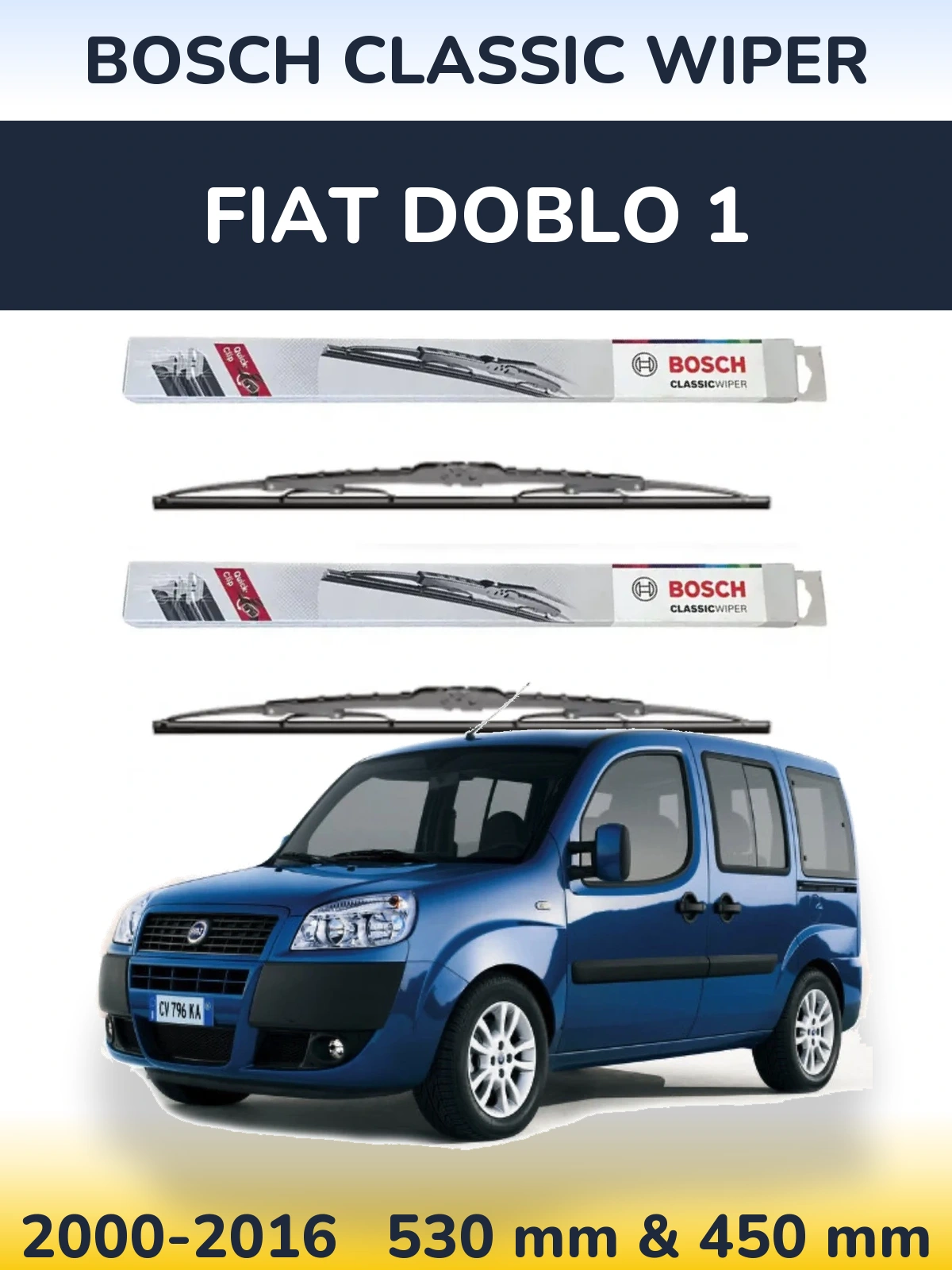 Komplet przednich wycieraczek BOSCH Classic Wiper 530 & 450 mm do Fiat Doblo 1 2000-2016
