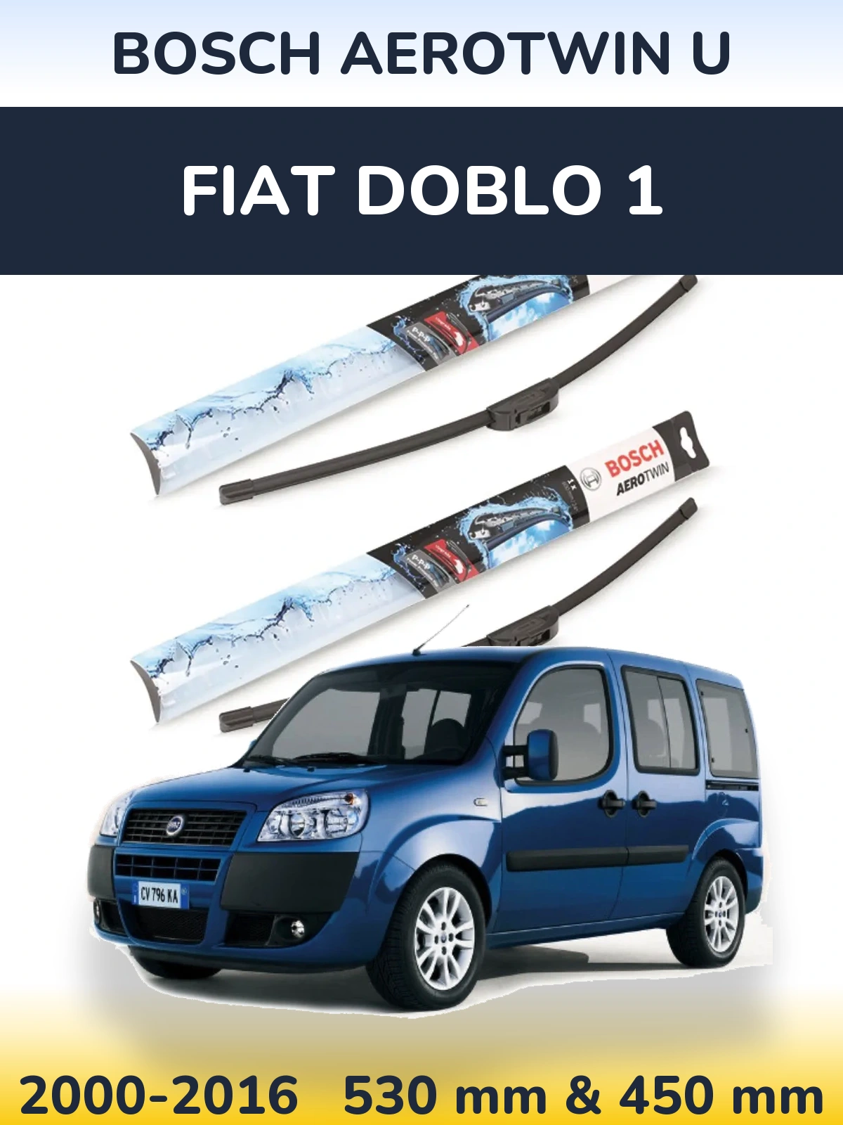 Komplet przednich wycieraczek BOSCH AeroTwin U 530 & 450 mm do Fiat Doblo 1 2000-2016