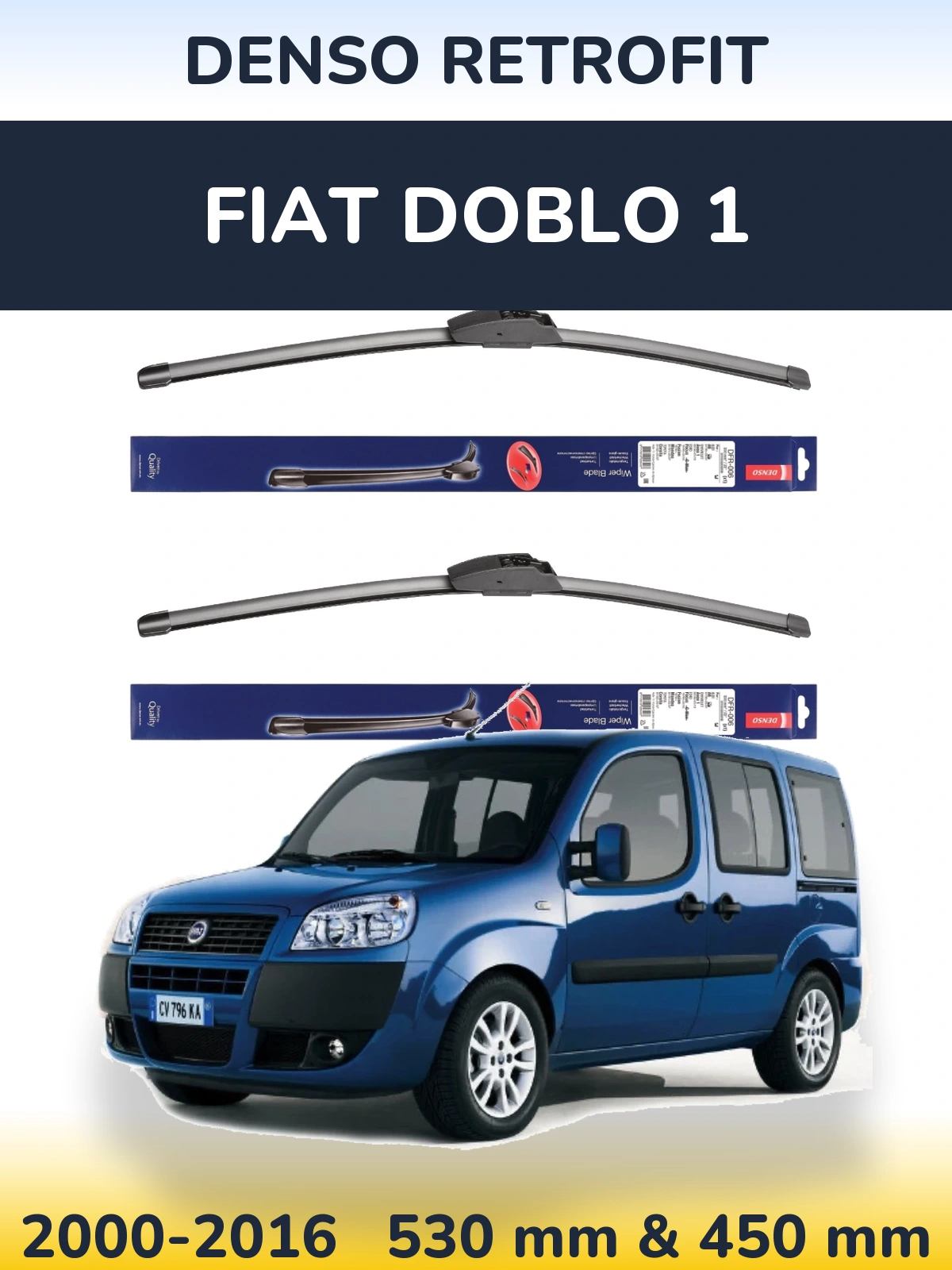 Komplet przednich wycieraczek Denso Retrofit 530 & 450 mm do Fiat Doblo 1 2000-2016