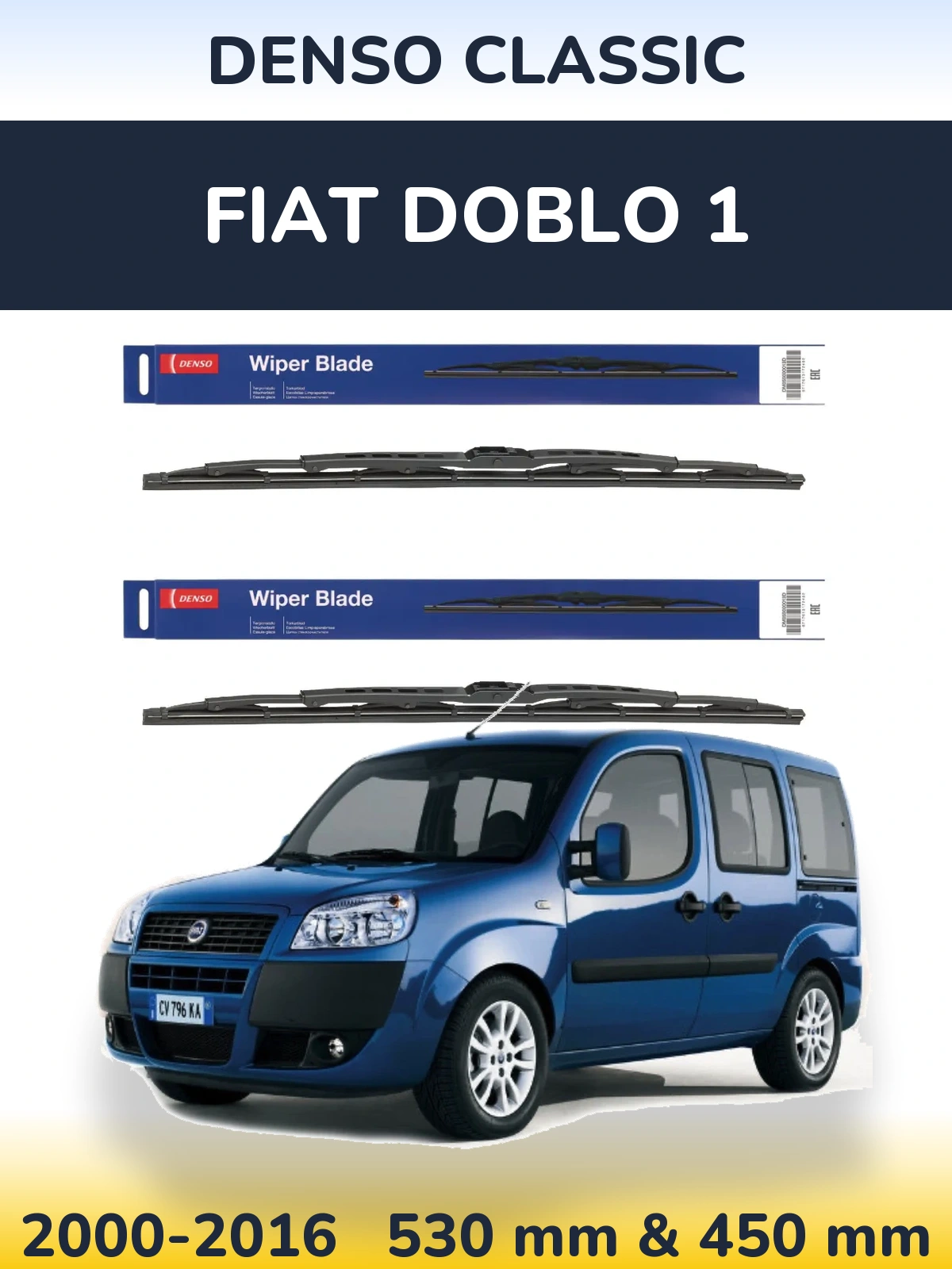 Komplet przednich wycieraczek Denso Classic 530 & 450 mm do Fiat Doblo 1 2000-2016