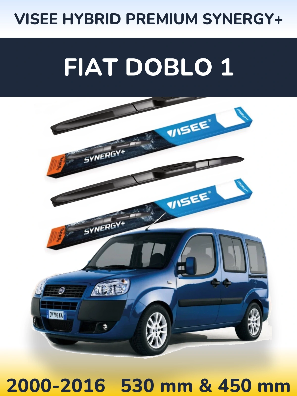 Komplet przednich wycieraczek VISEE HYBRID PREMIUM SYNERGY+ 530 & 450 mm do Fiat Doblo 1 2000-2016