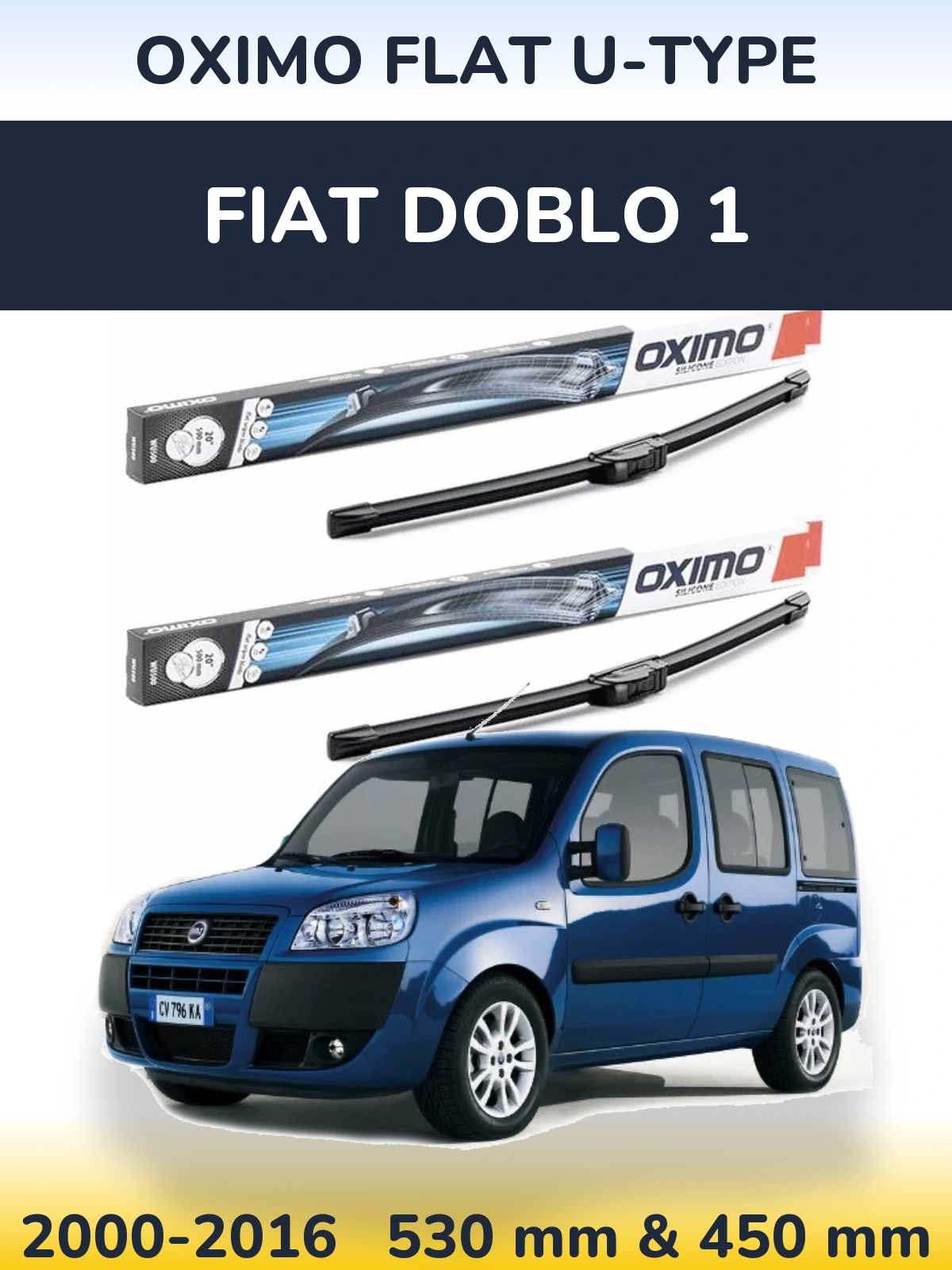 Komplet przednich wycieraczek Oximo Flat U-type 530 & 450 mm do Fiat Doblo 1 2000-2016