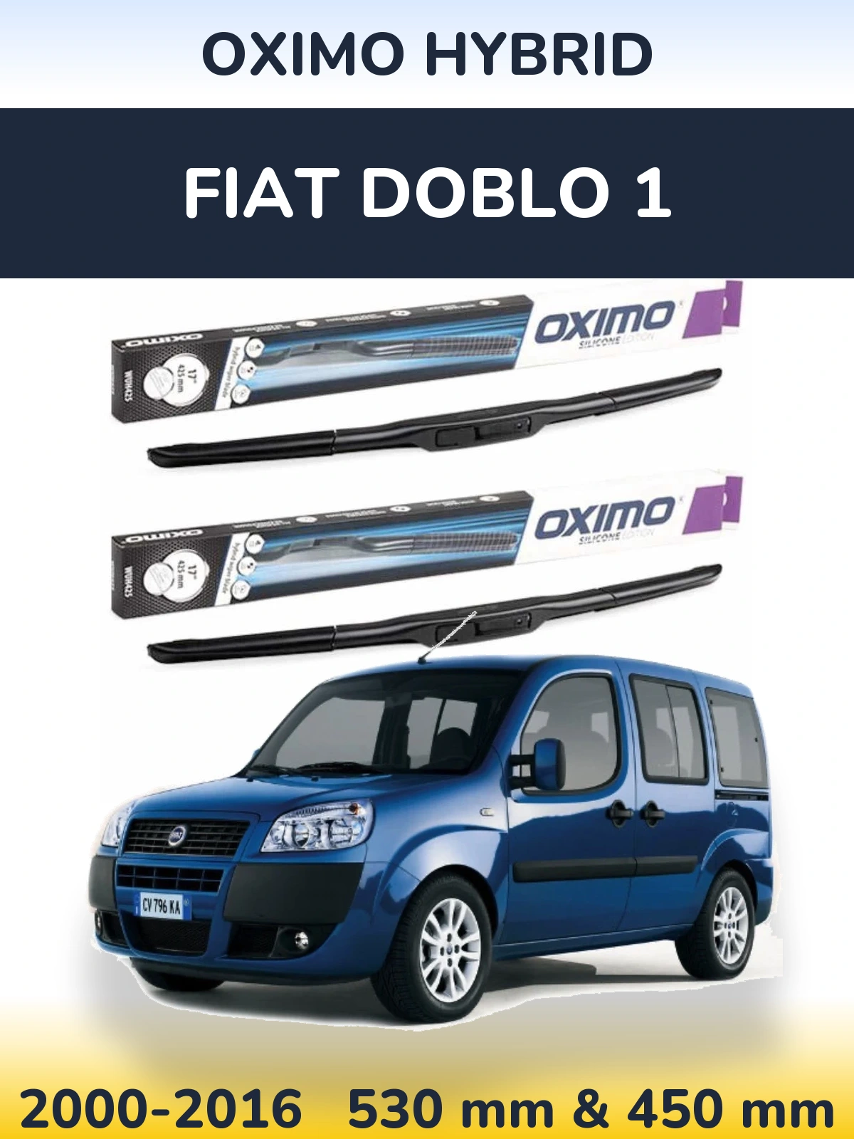Komplet przednich wycieraczek Oximo Hybrid 530 & 450 mm do Fiat Doblo 1 2000-2016