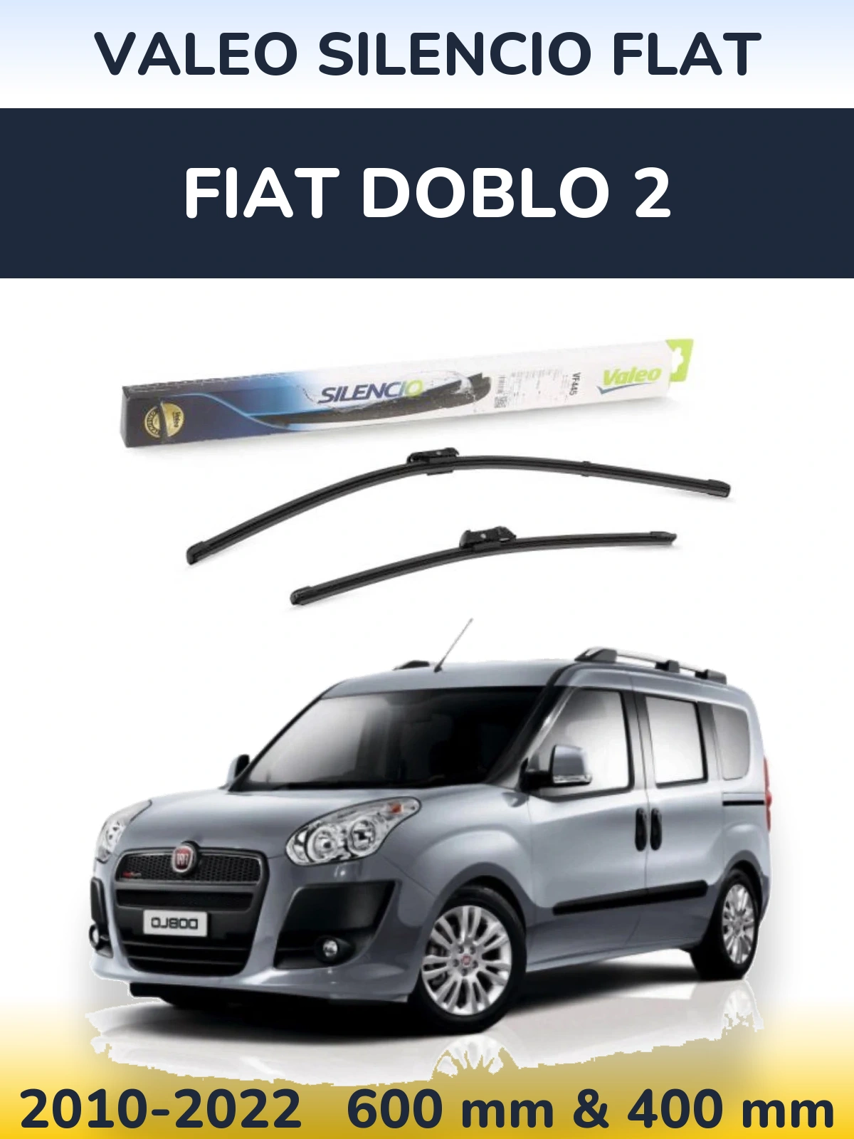 Komplet przednich wycieraczek Valeo Silencio Flat 600 & 400 mm do Fiat Doblo 2 2010-2022