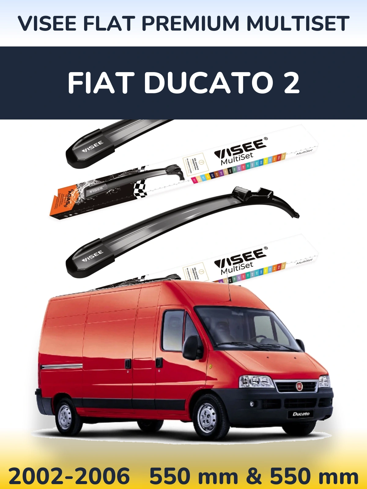 Комплект передних дворников VISEE FLAT PREMIUM MultiSet 550 & 550 мм для Fiat Ducato 2 2002-2006
