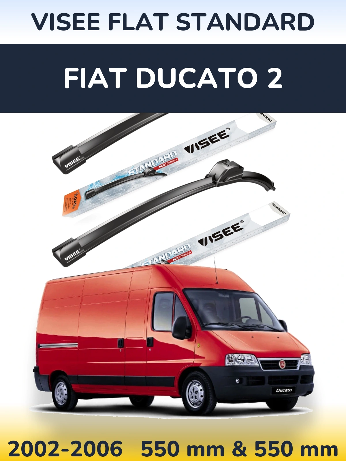 Комплект передних дворников VISEE FLAT STANDARD 550 & 550 мм для Fiat Ducato 2 2002-2006
