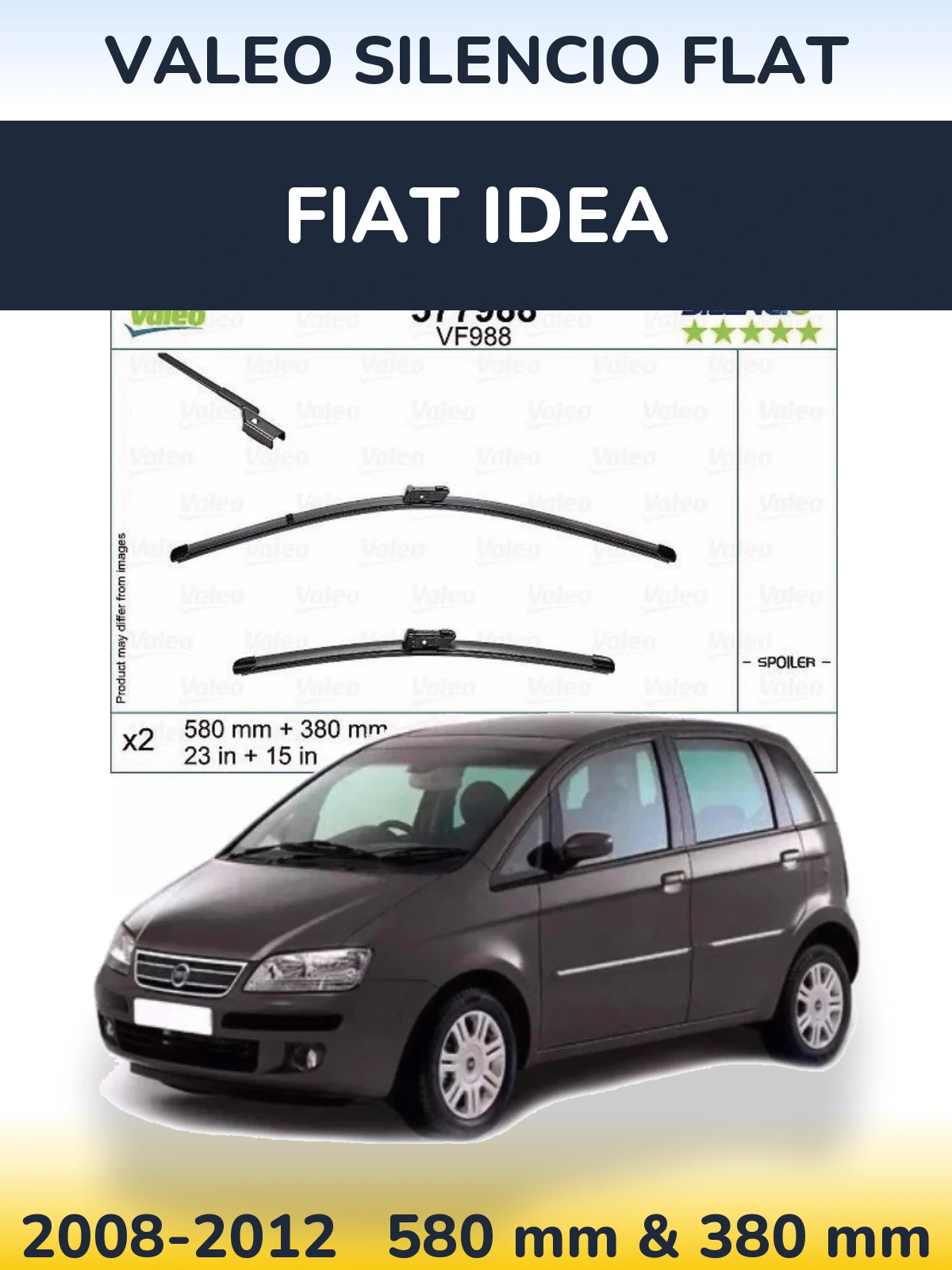 Komplet przednich wycieraczek Valeo Silencio Flat 580 & 380 mm do Fiat Idea 2008-2012