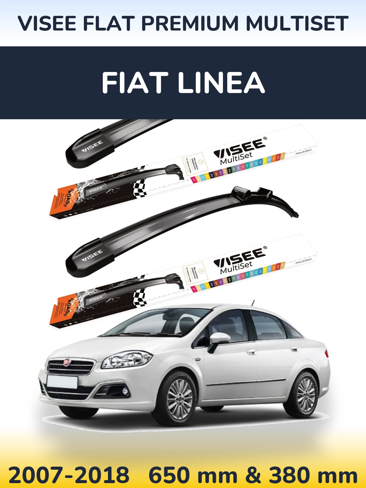 Komplet przednich wycieraczek VISEE FLAT PREMIUM MultiSet 650 & 380 mm do Fiat Linea 2007-2018