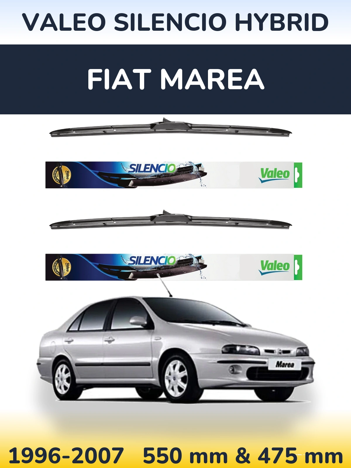 Komplet przednich wycieraczek Valeo Silencio Hybrid 550 & 475 mm do Fiat Marea 1996-2007