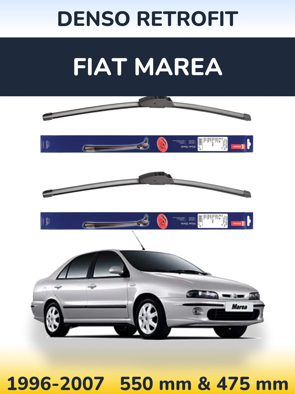 Komplet przednich wycieraczek Denso Retrofit 550 & 475 mm do Fiat Marea 1996-2007