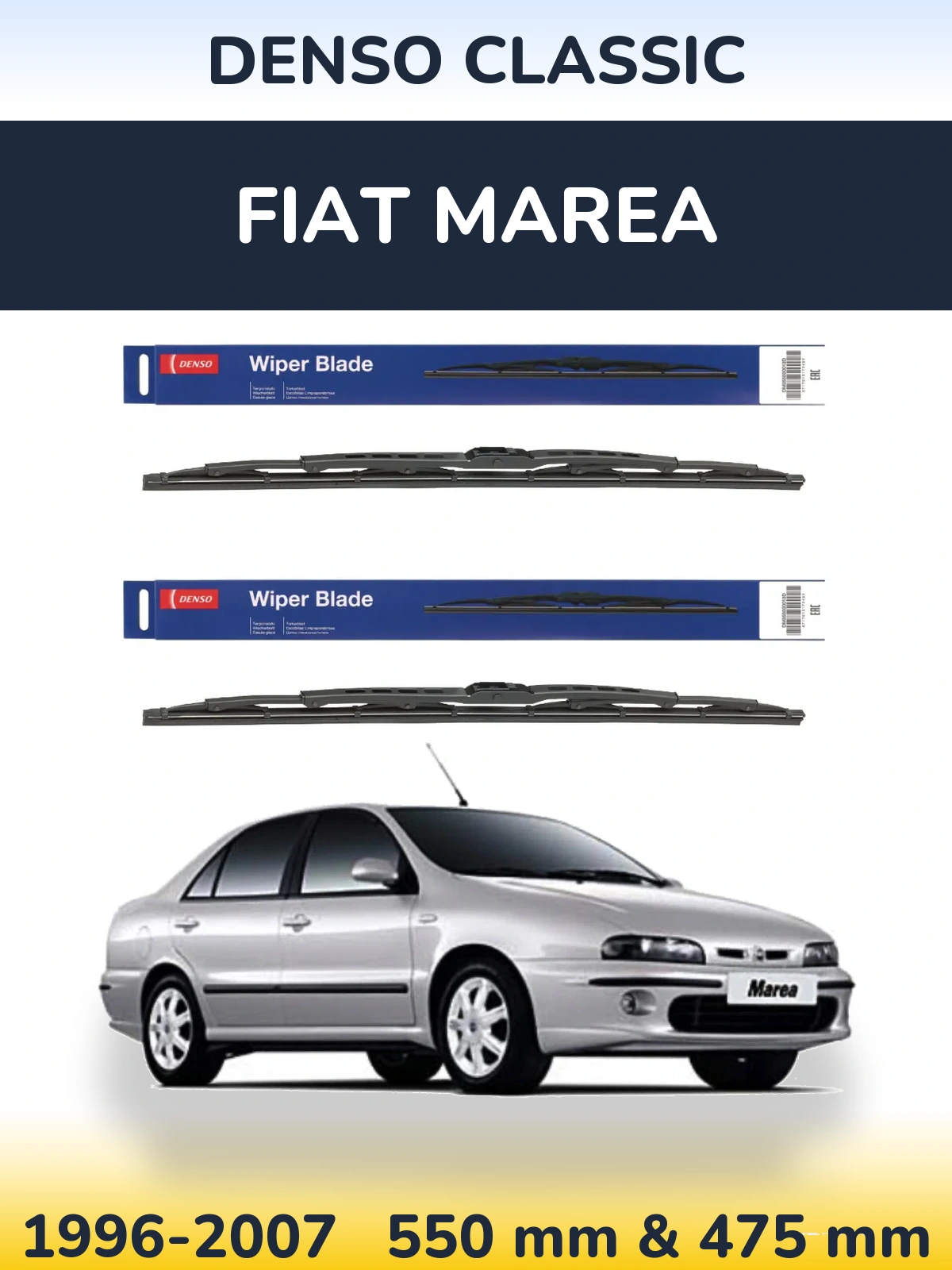 Komplet przednich wycieraczek Denso Classic 550 & 475 mm do Fiat Marea 1996-2007