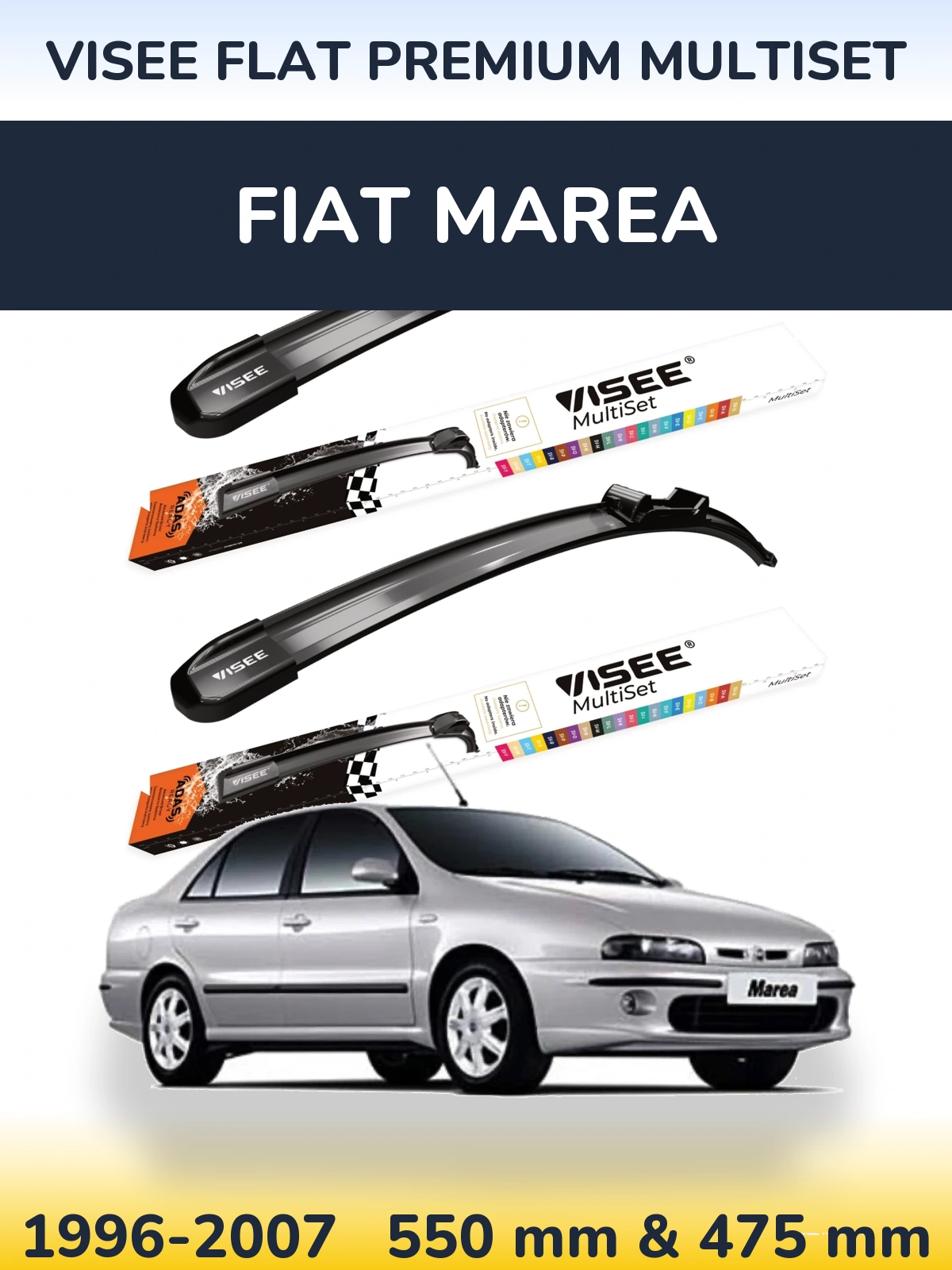 Komplet przednich wycieraczek VISEE FLAT PREMIUM MultiSet 550 & 475 mm do Fiat Marea 1996-2007