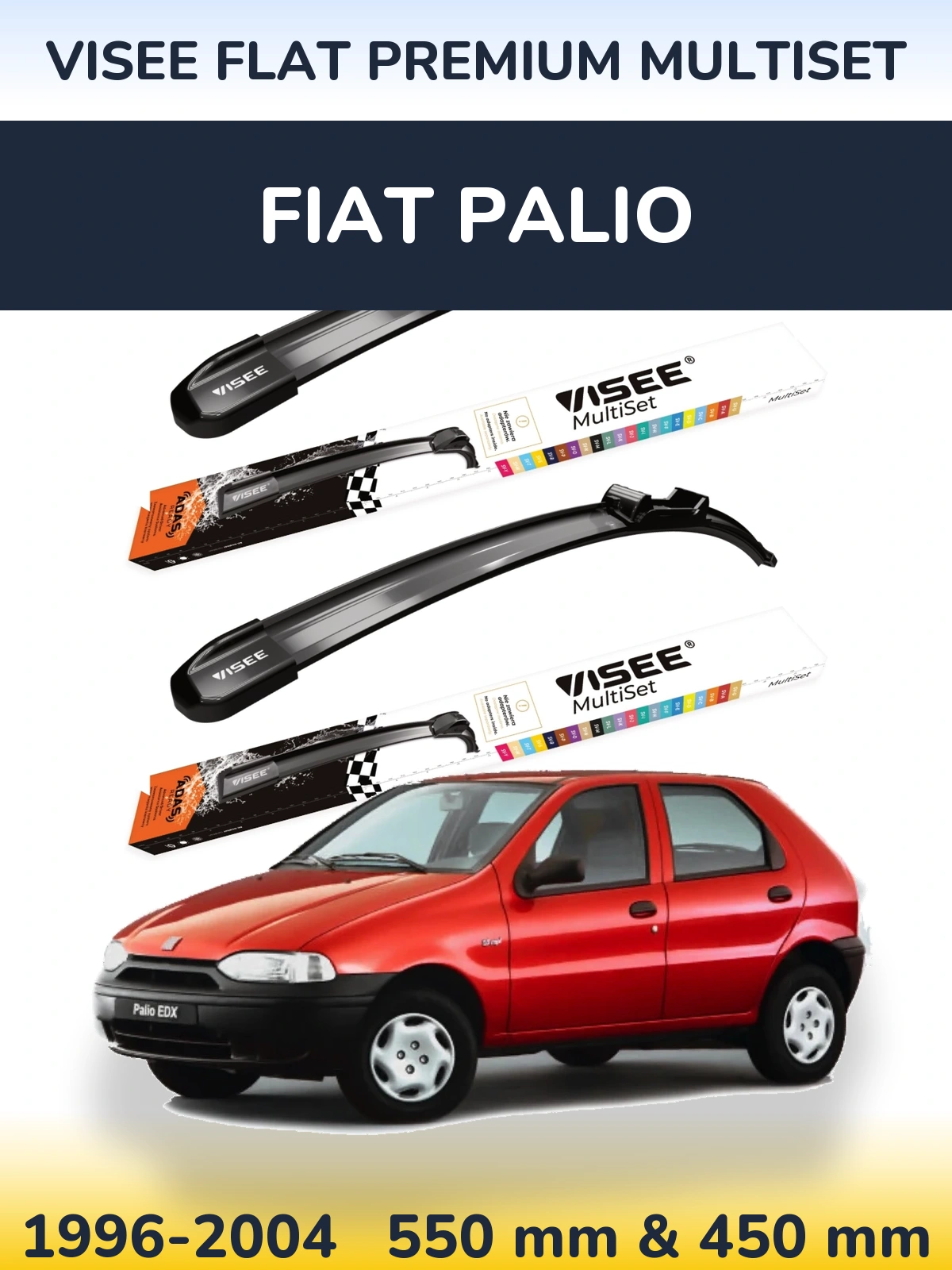 Комплект передних дворников VISEE FLAT PREMIUM MultiSet 550 & 450 мм для Fiat Palio 1996-2004