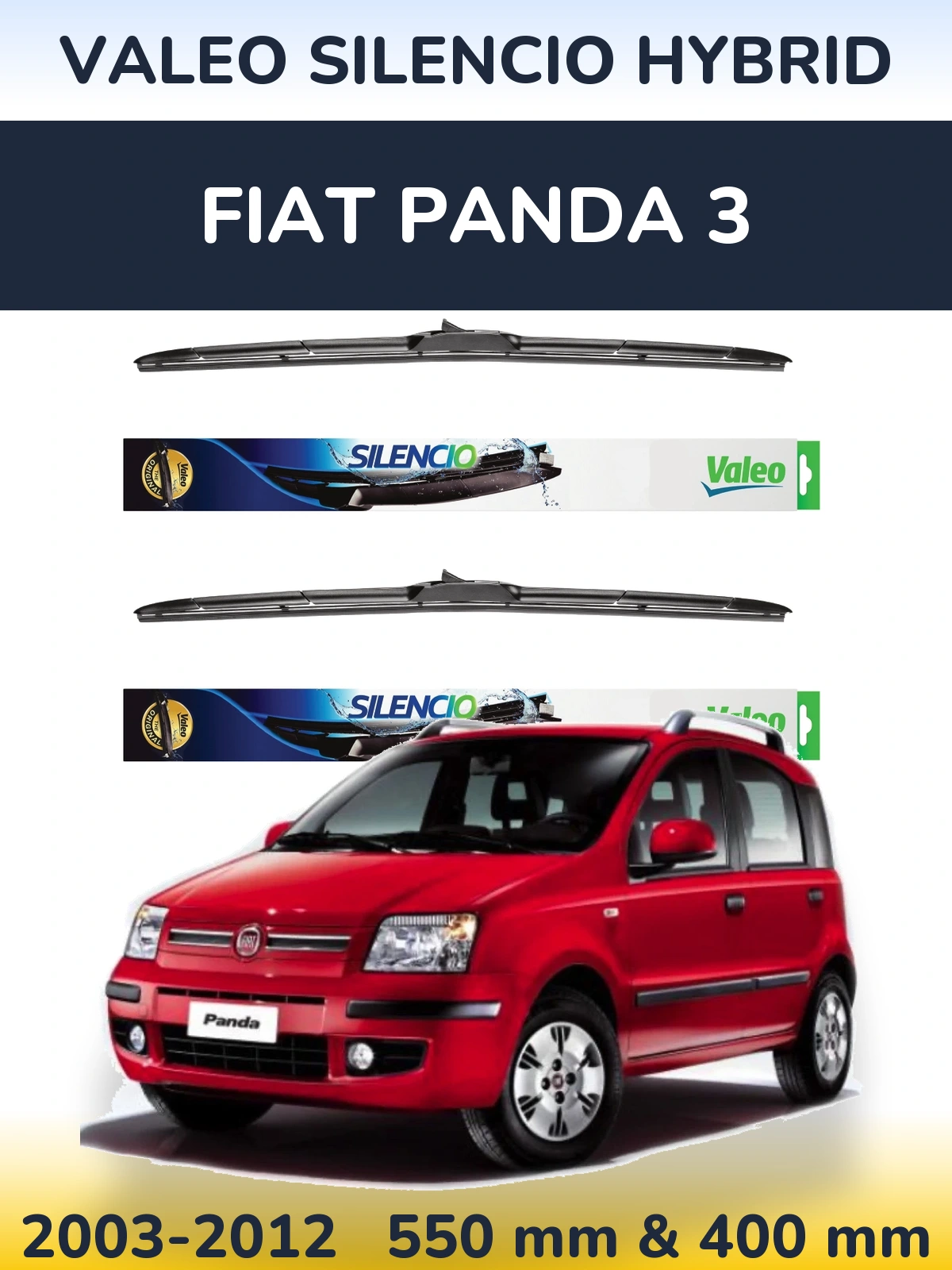 Komplet przednich wycieraczek Valeo Silencio Hybrid 550 & 400 mm do Fiat Panda 3 2003-2012