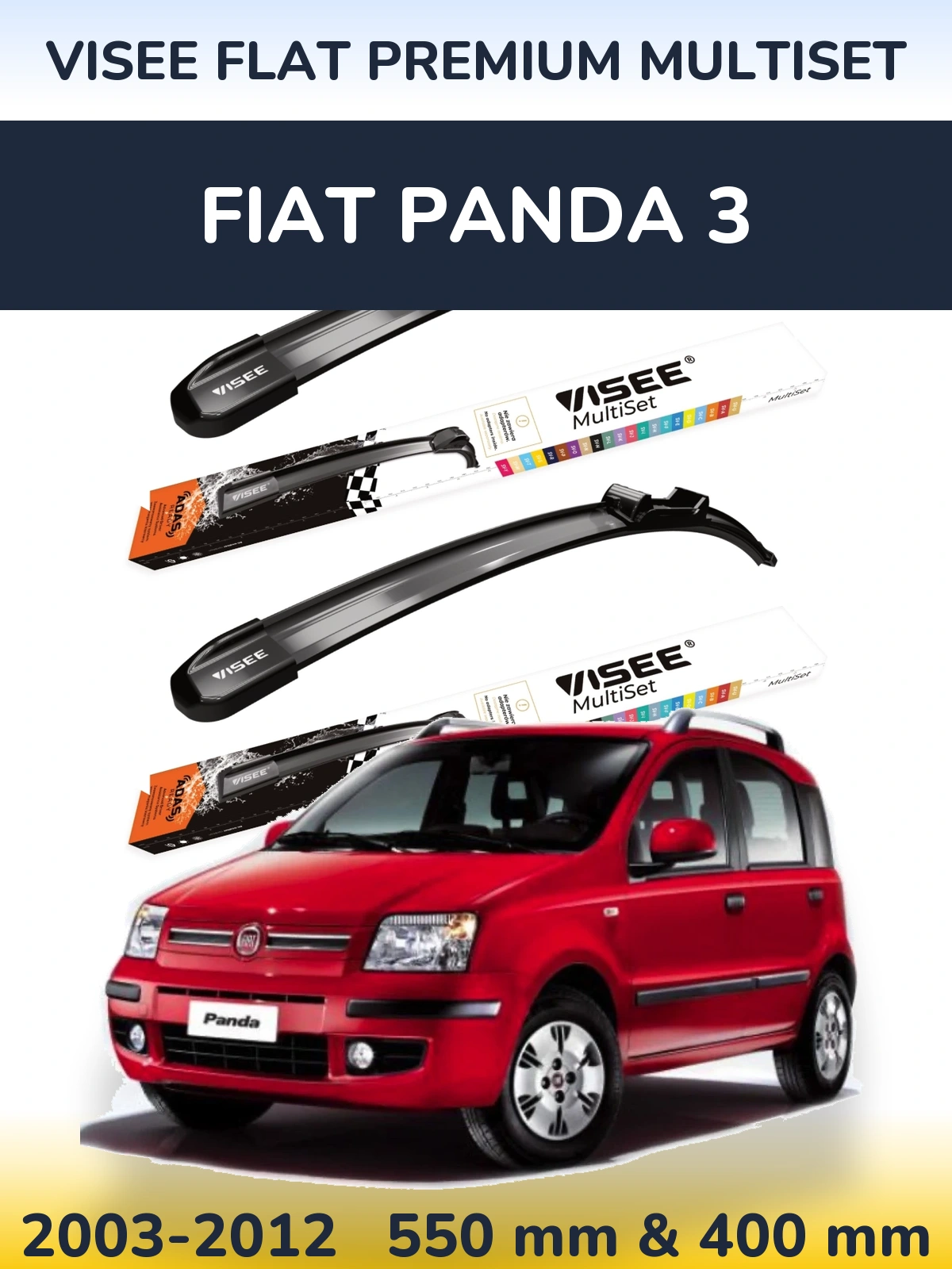 Komplet przednich wycieraczek VISEE FLAT PREMIUM MultiSet 550 & 400 mm do Fiat Panda 3 2003-2012