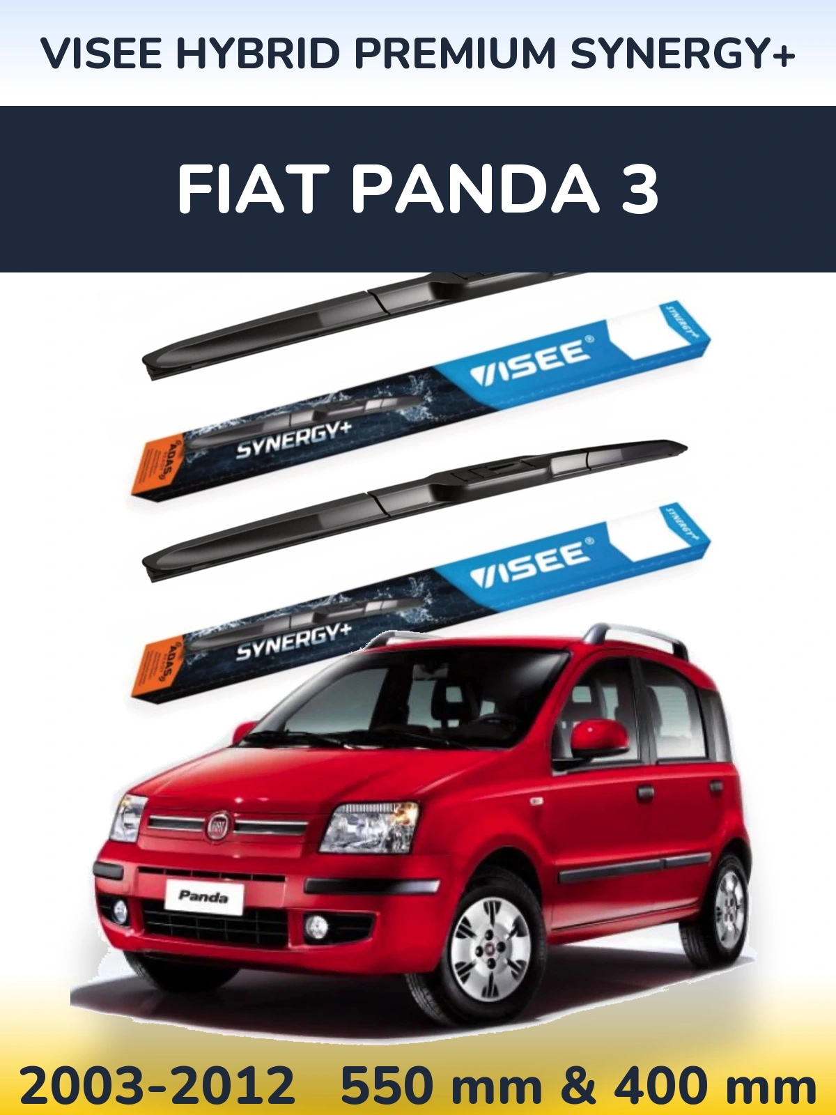 Komplet przednich wycieraczek VISEE HYBRID PREMIUM SYNERGY+ 550 & 400 mm do Fiat Panda 3 2003-2012