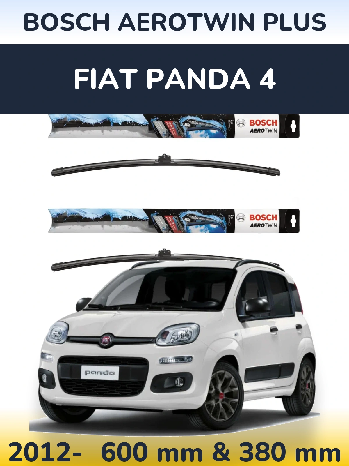 Front wiper blade set BOSCH AeroTwin Plus 600 & 380 mm for Fiat Panda 4 2012-2026