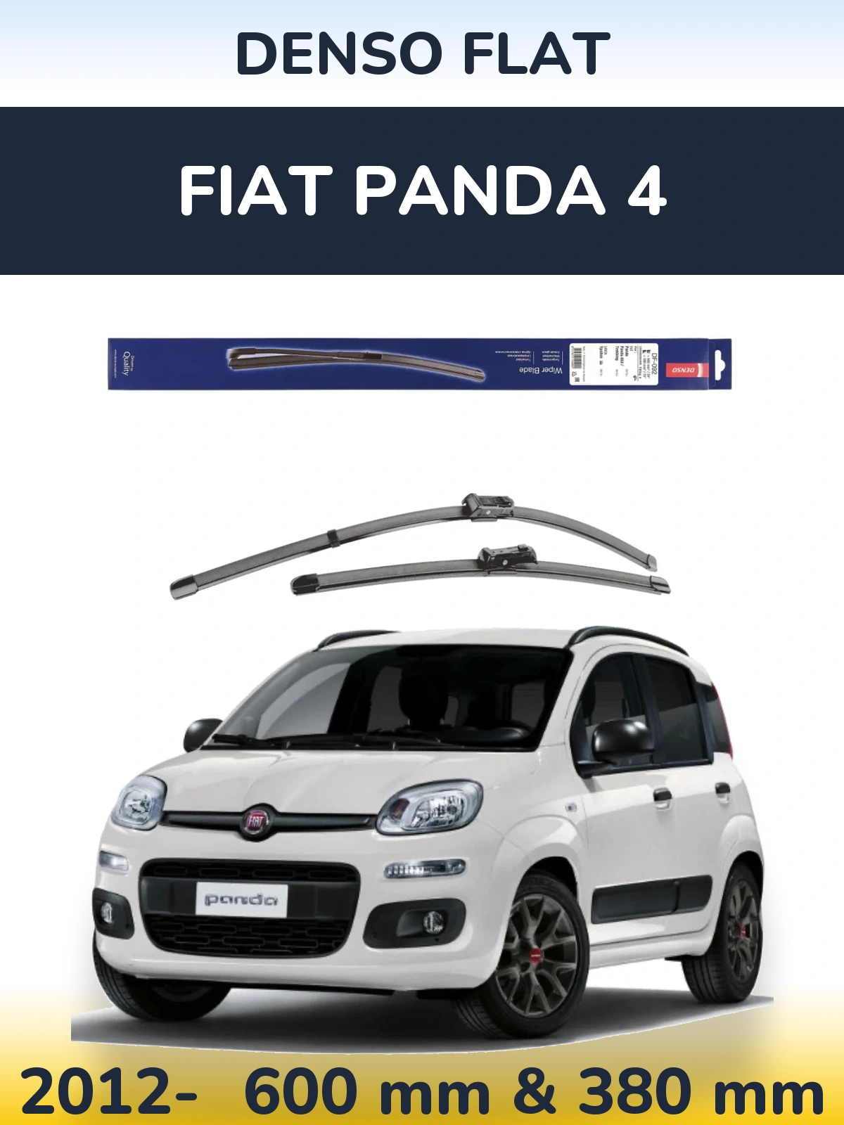 Front wiper blade set Denso Flat 600 & 380 mm for Fiat Panda 4 2012-2026