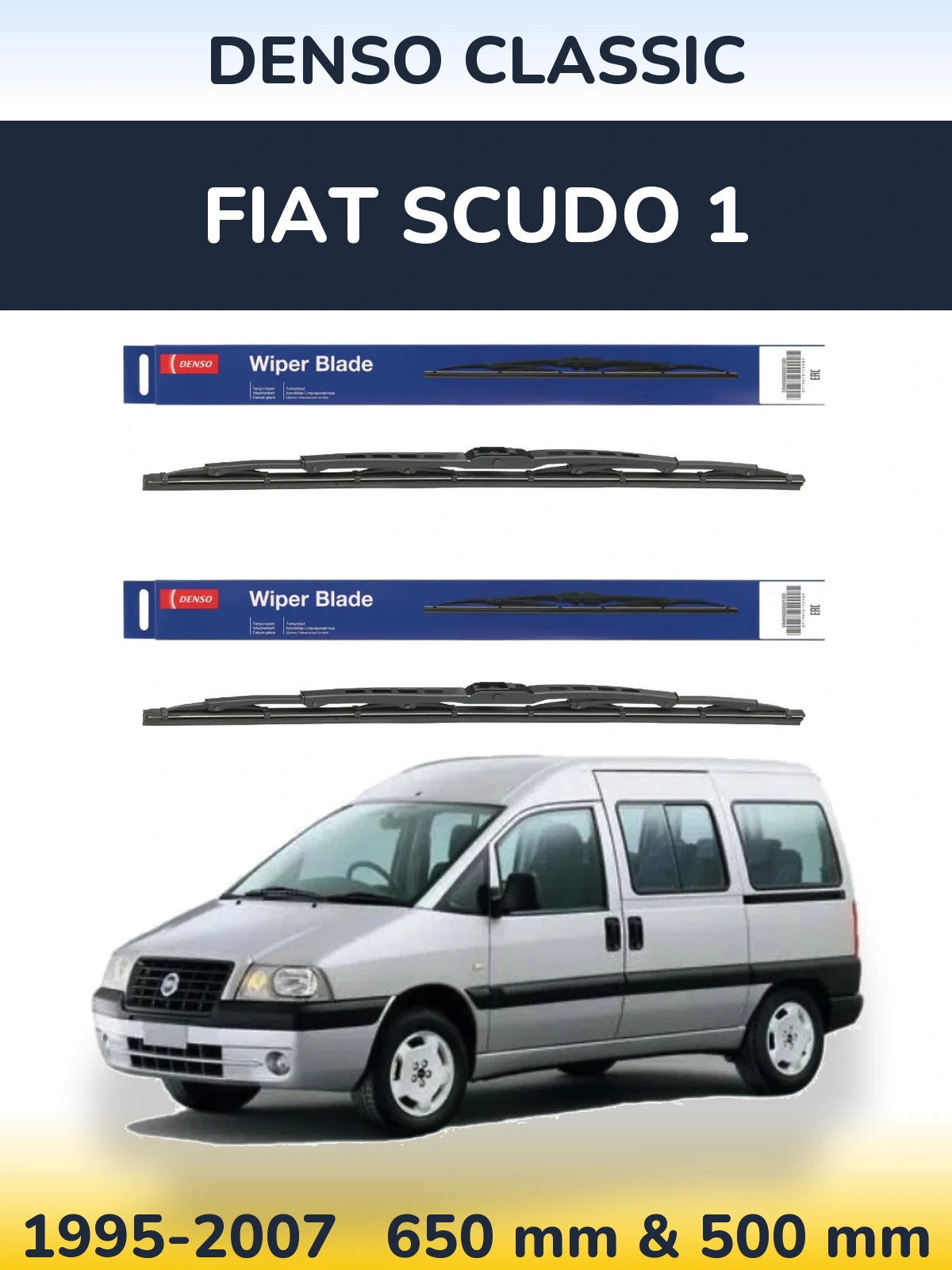 Komplet przednich wycieraczek Denso Classic 650 & 500 mm do Fiat Scudo 1 1995-2007