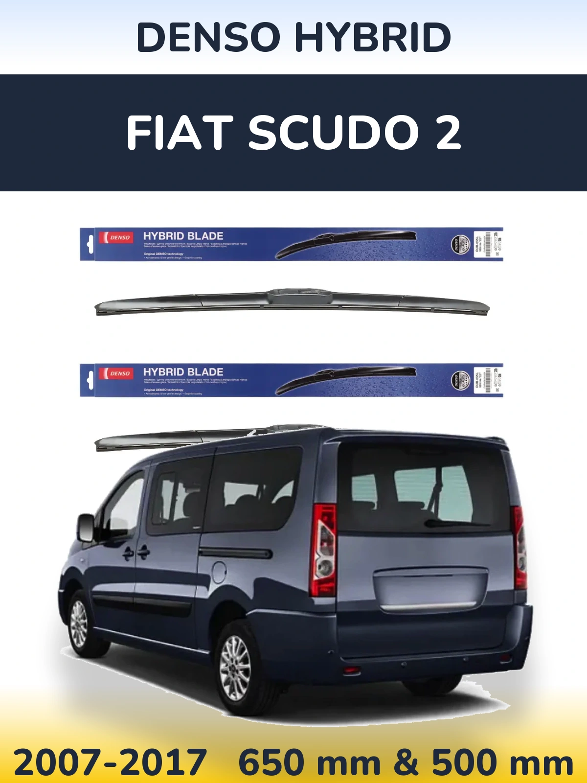 Komplet przednich wycieraczek Denso Hybrid 650 & 500 mm do Fiat Scudo 2 2007-2017