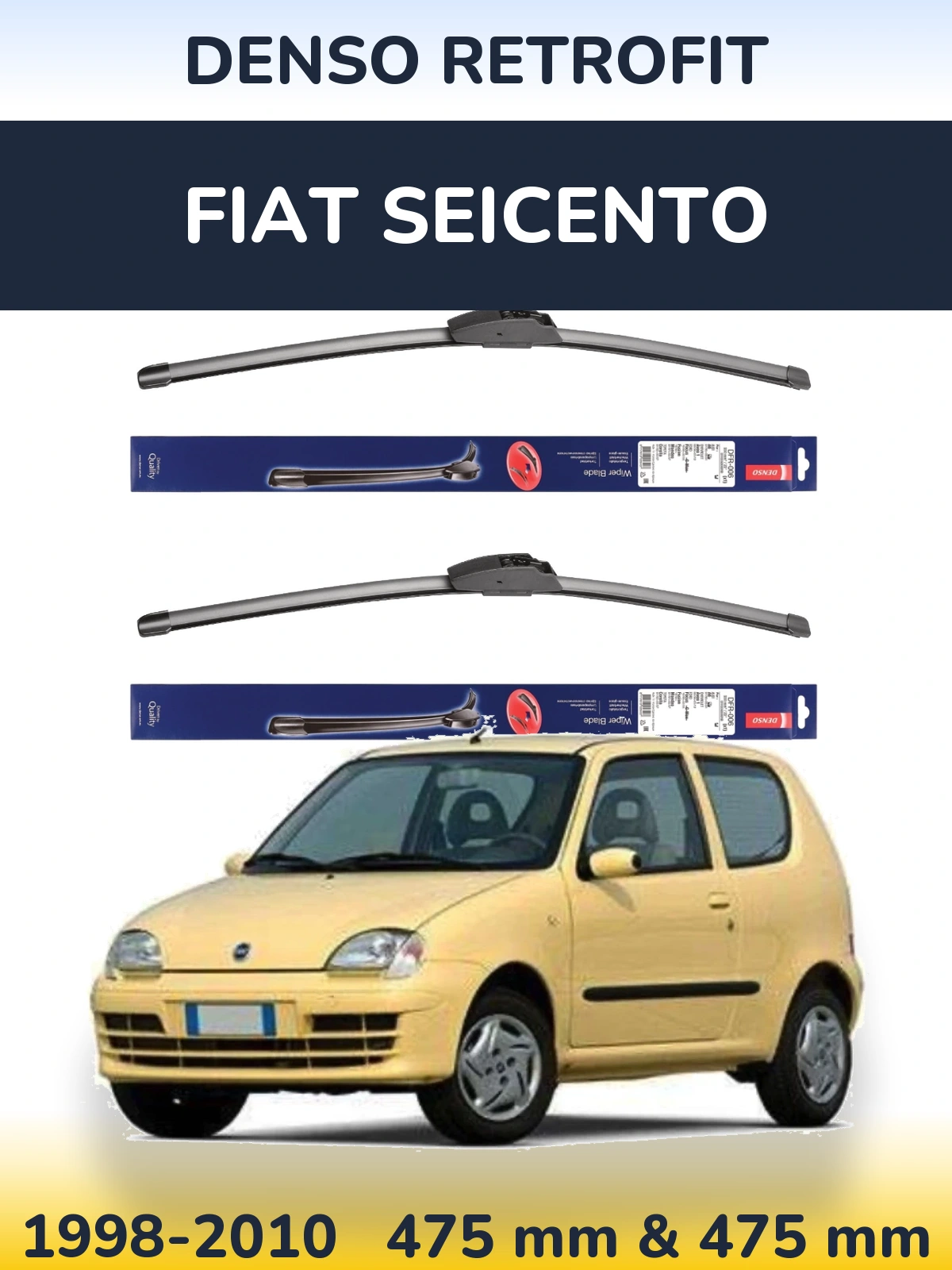 Komplet przednich wycieraczek Denso Retrofit 475 & 475 mm do Fiat Seicento 1998-2010
