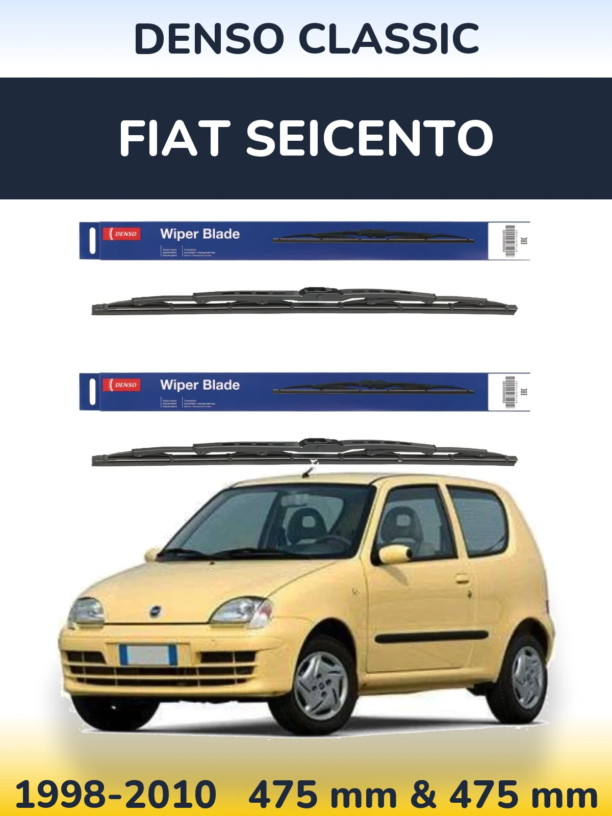 Komplet przednich wycieraczek Denso Classic 475 & 475 mm do Fiat Seicento 1998-2010