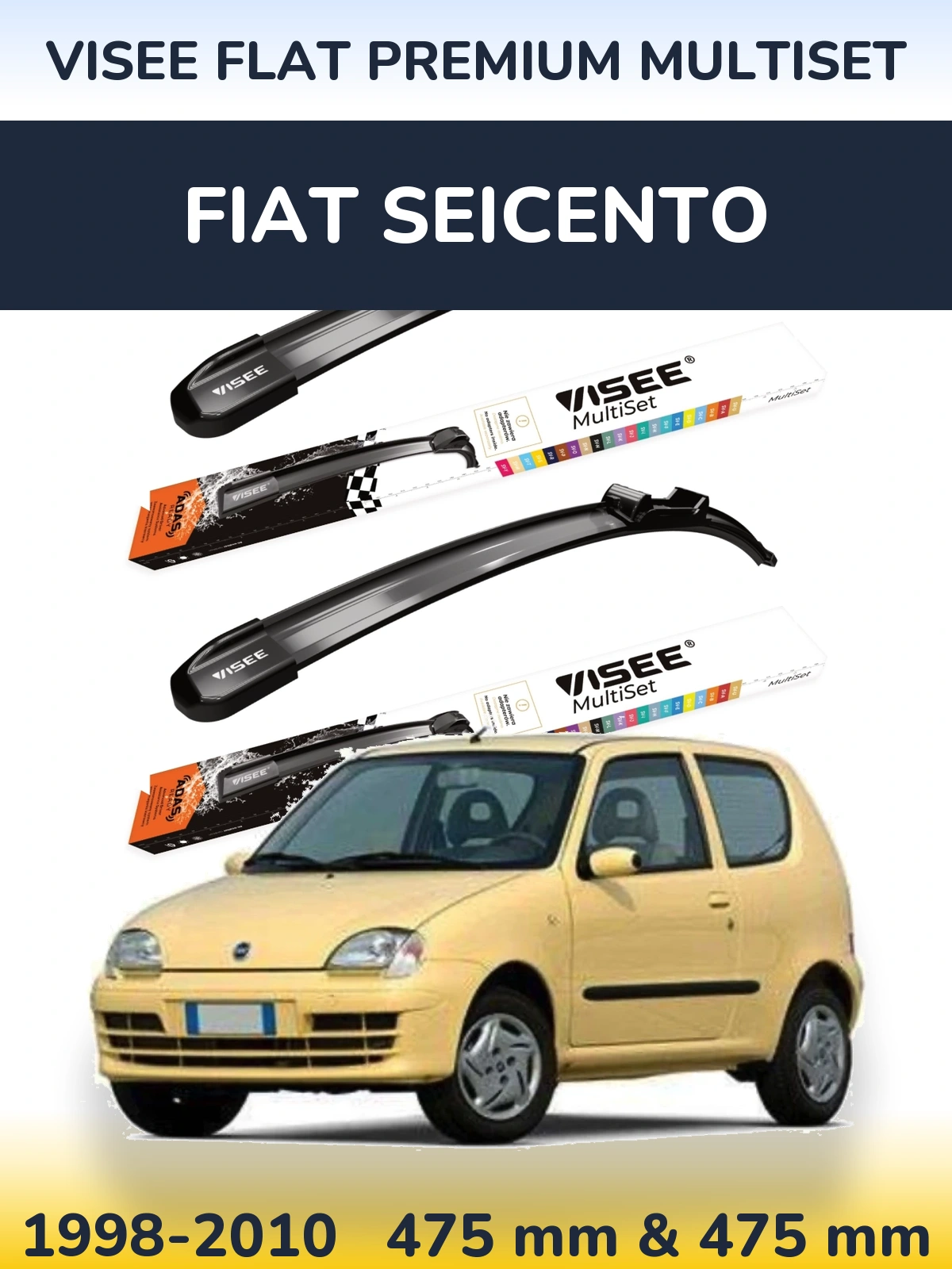 Комплект передних дворников VISEE FLAT PREMIUM MultiSet 475 & 475 мм для Fiat Seicento 1998-2010