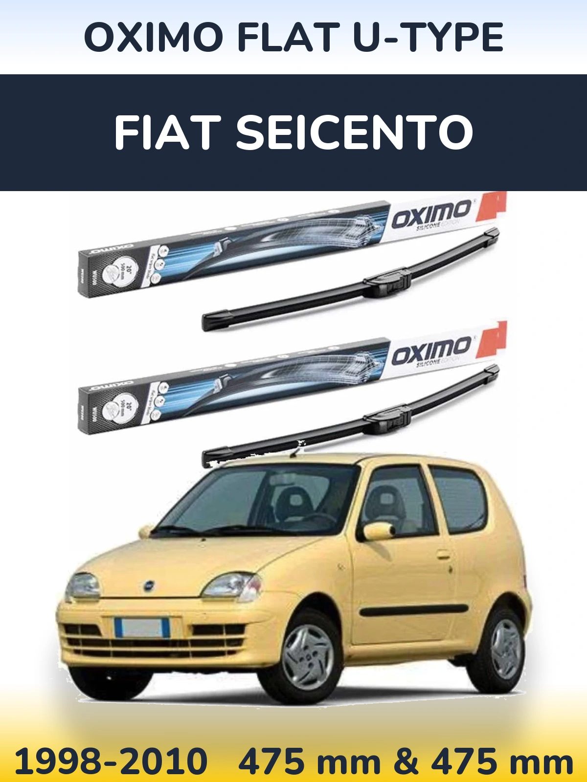 Komplet przednich wycieraczek Oximo Flat U-type 475 & 475 mm do Fiat Seicento 1998-2010