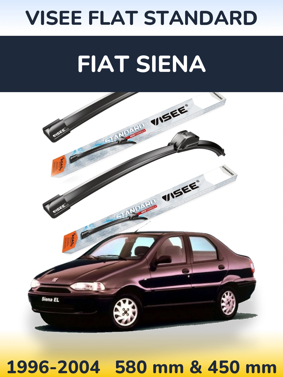 Komplet przednich wycieraczek VISEE FLAT STANDARD 580 & 450 mm do Fiat Siena 1996-2004