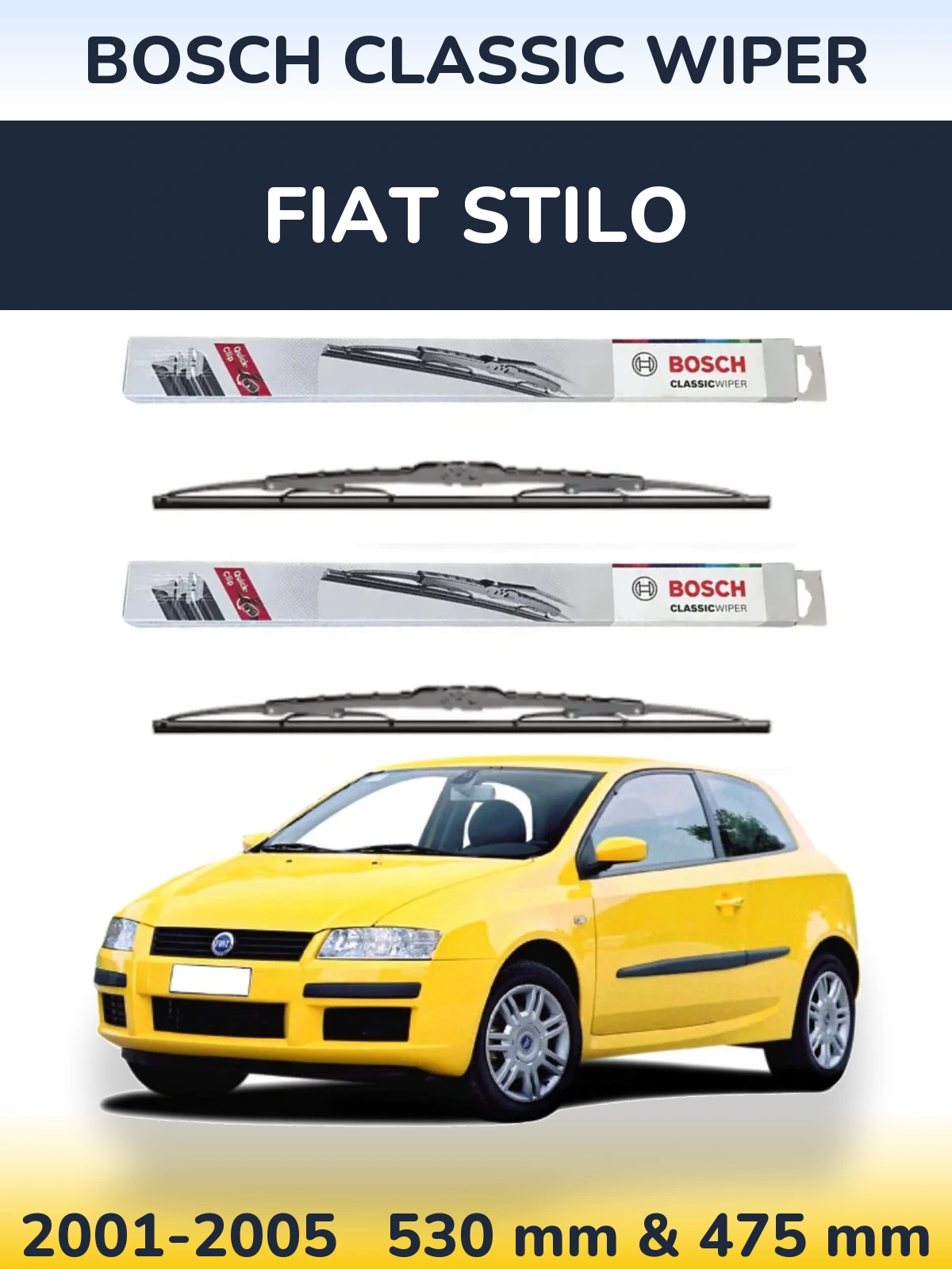 Komplet przednich wycieraczek BOSCH Classic Wiper 530 & 475 mm do Fiat Stilo 2001-2005