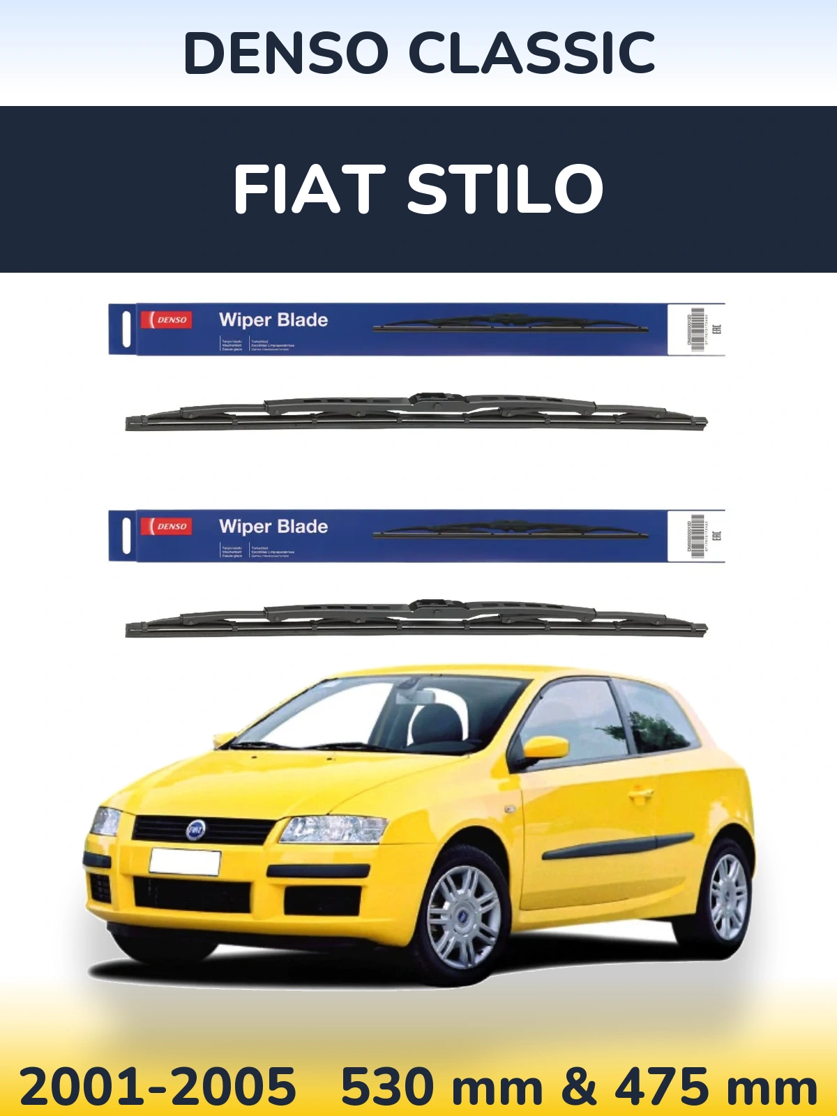 Komplet przednich wycieraczek Denso Classic 530 & 475 mm do Fiat Stilo 2001-2005