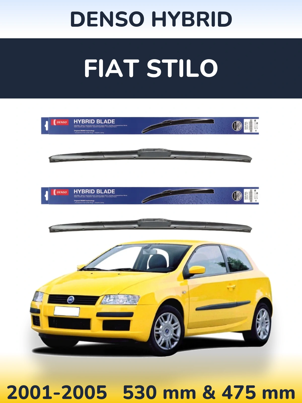 Komplet przednich wycieraczek Denso Hybrid 530 & 475 mm do Fiat Stilo 2001-2005