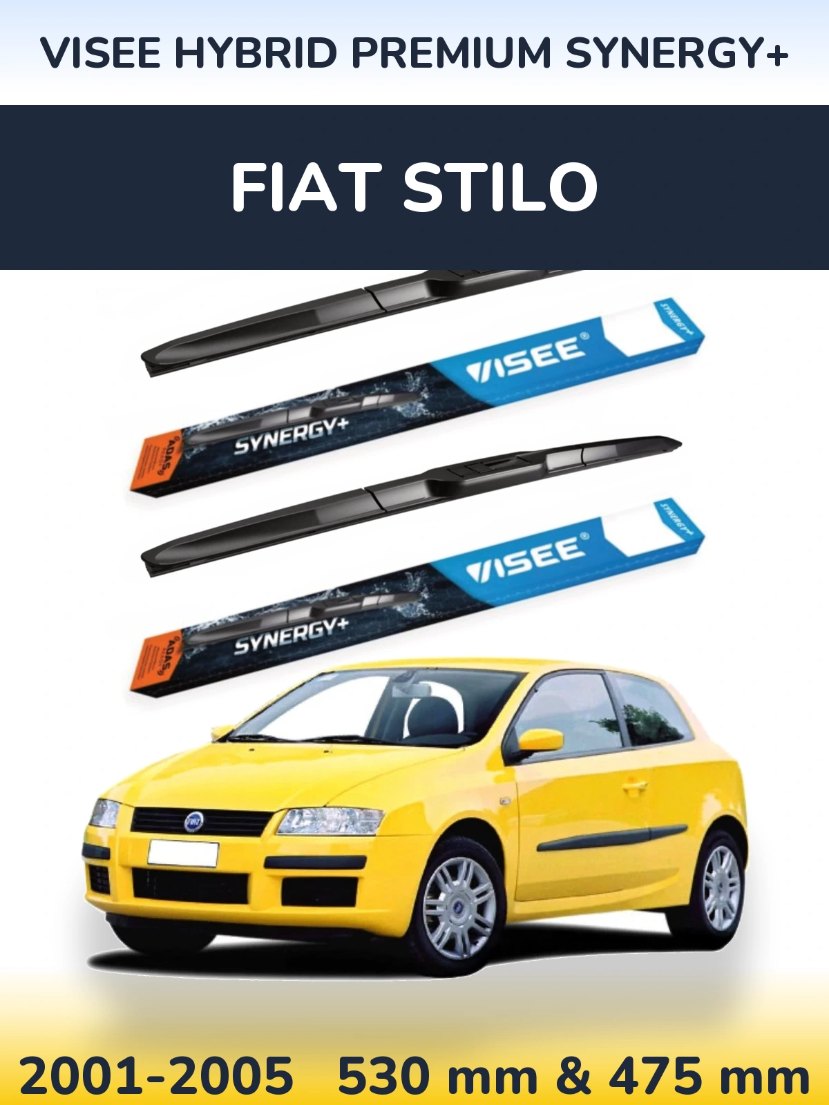 Komplet przednich wycieraczek VISEE HYBRID PREMIUM SYNERGY+ 530 & 475 mm do Fiat Stilo 2001-2005