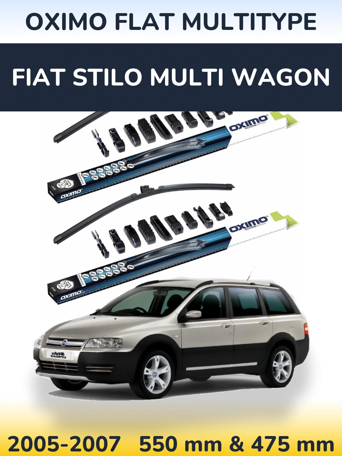Komplet przednich wycieraczek Oximo Flat MultiType 550 & 475 mm do Fiat Stilo Multi Wagon 2005-2007