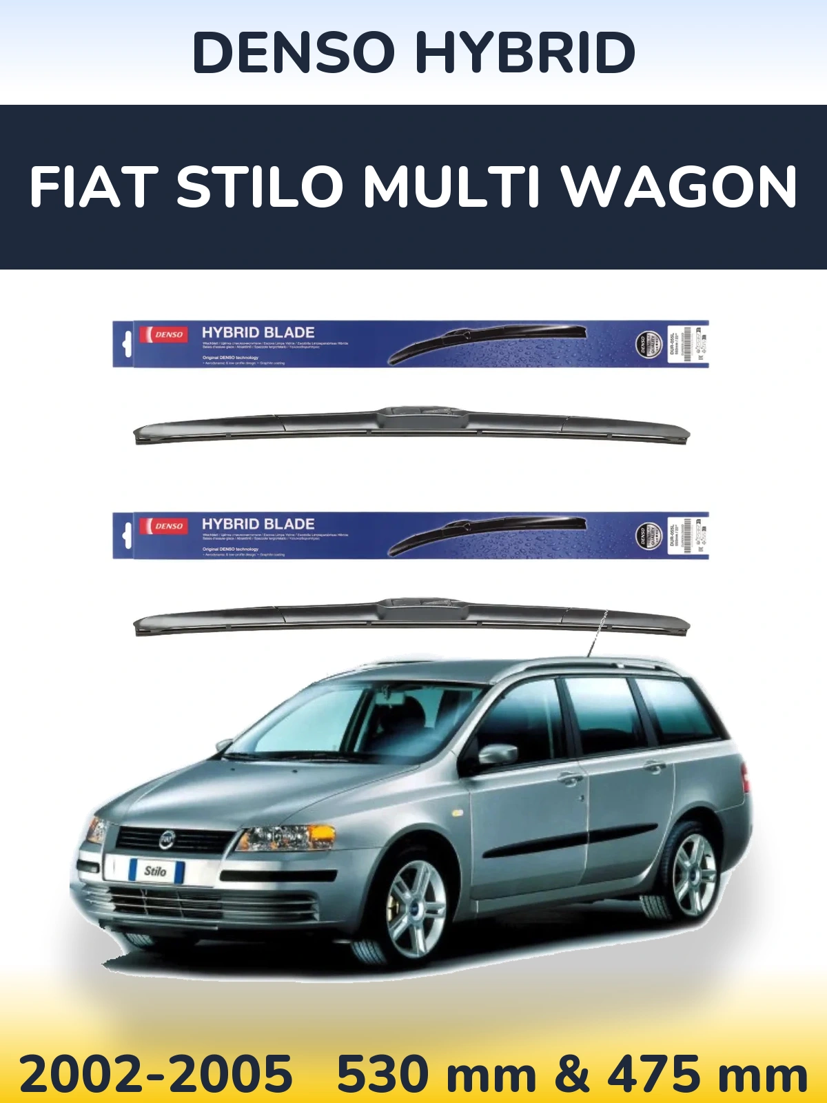 Komplet przednich wycieraczek Denso Hybrid 530 & 475 mm do Fiat Stilo Multi Wagon 2002-2005