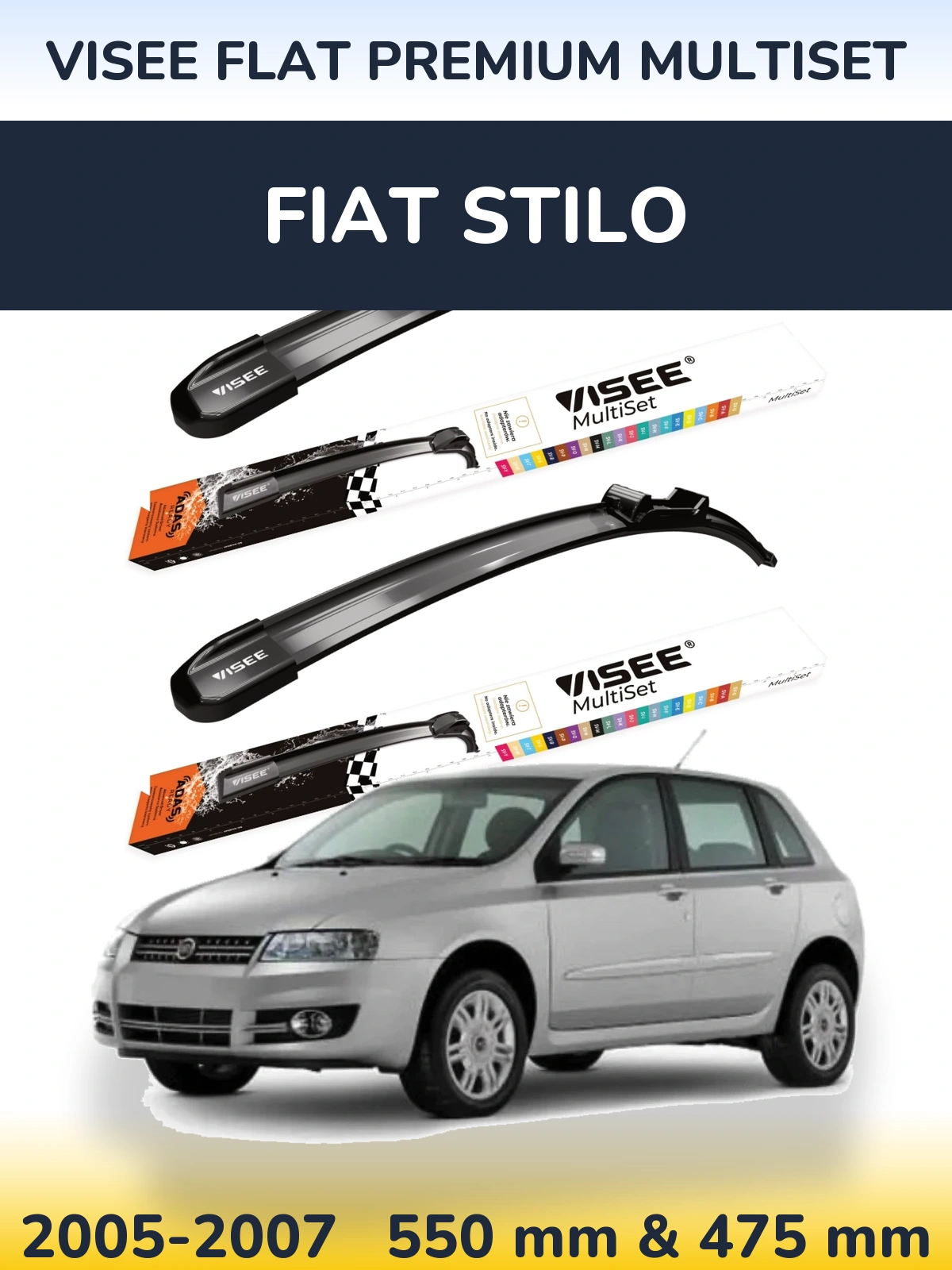 Komplet przednich wycieraczek VISEE FLAT PREMIUM MultiSet 550 & 475 mm do Fiat Stilo 2005-2007