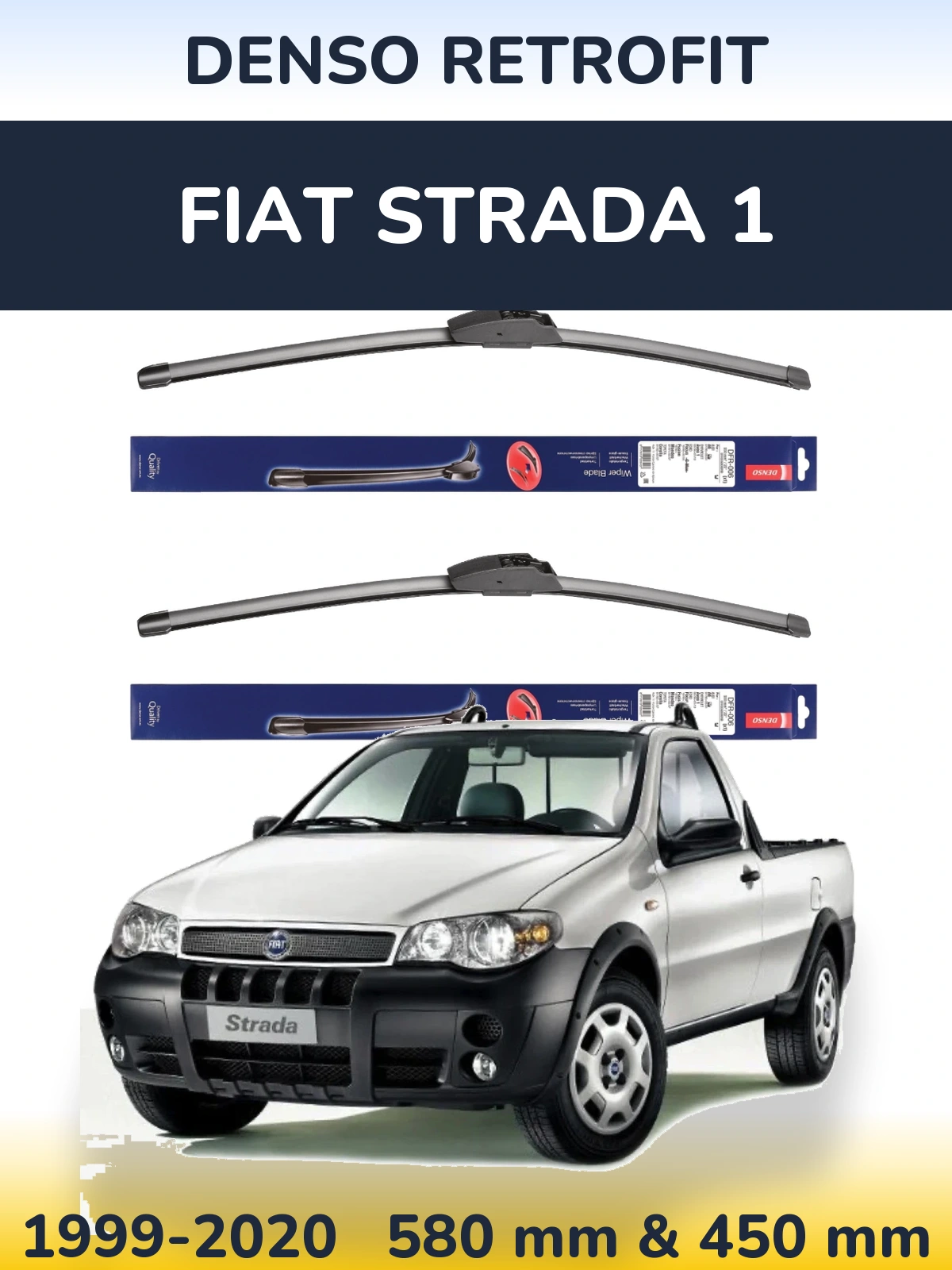 Komplet przednich wycieraczek Denso Retrofit 580 & 450 mm do Fiat Strada 1 1999-2020